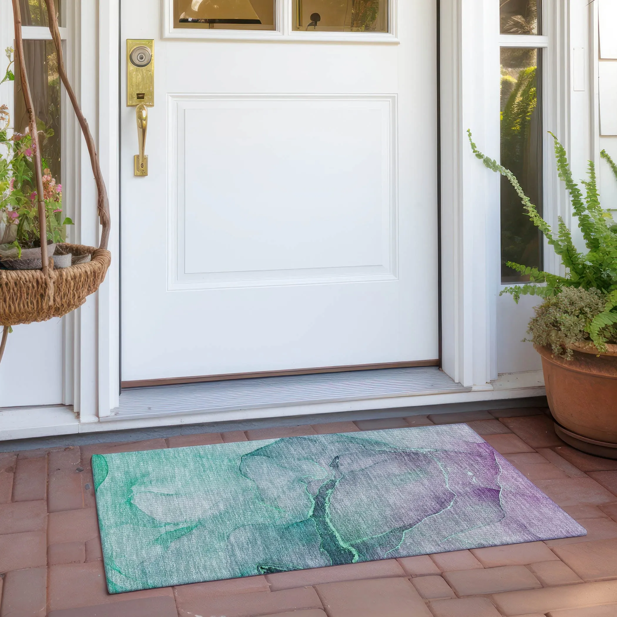 Machine Washable Indoor/ Outdoor Watercolor Chantille Rug