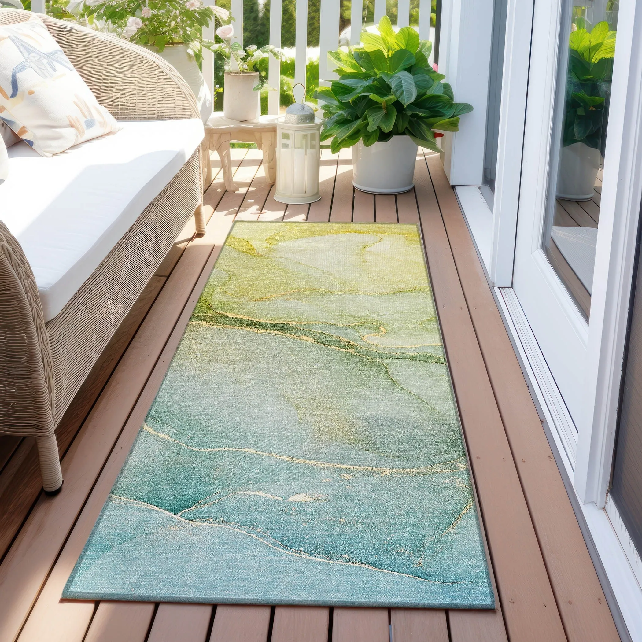 Machine Washable Indoor/ Outdoor Watercolor Chantille Rug