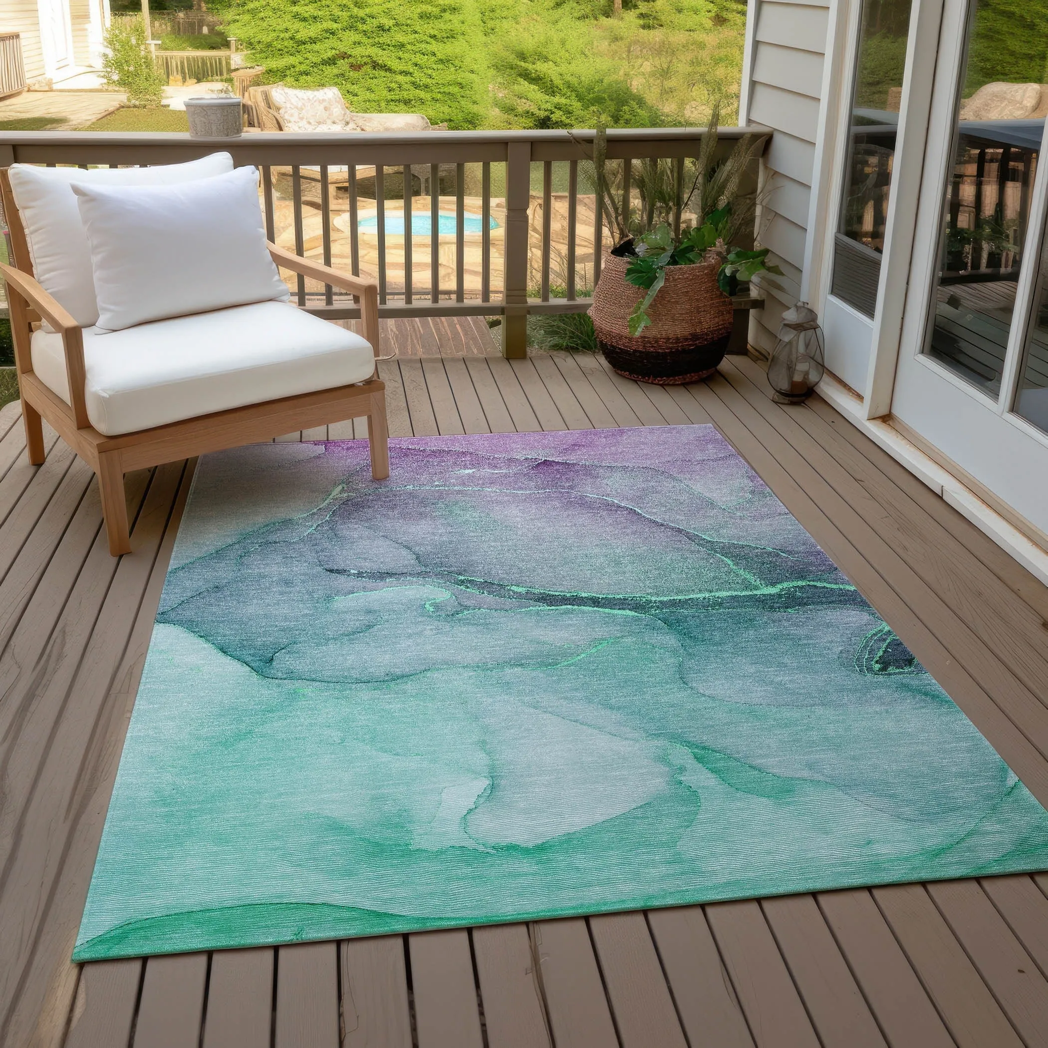 Machine Washable Indoor/ Outdoor Watercolor Chantille Rug