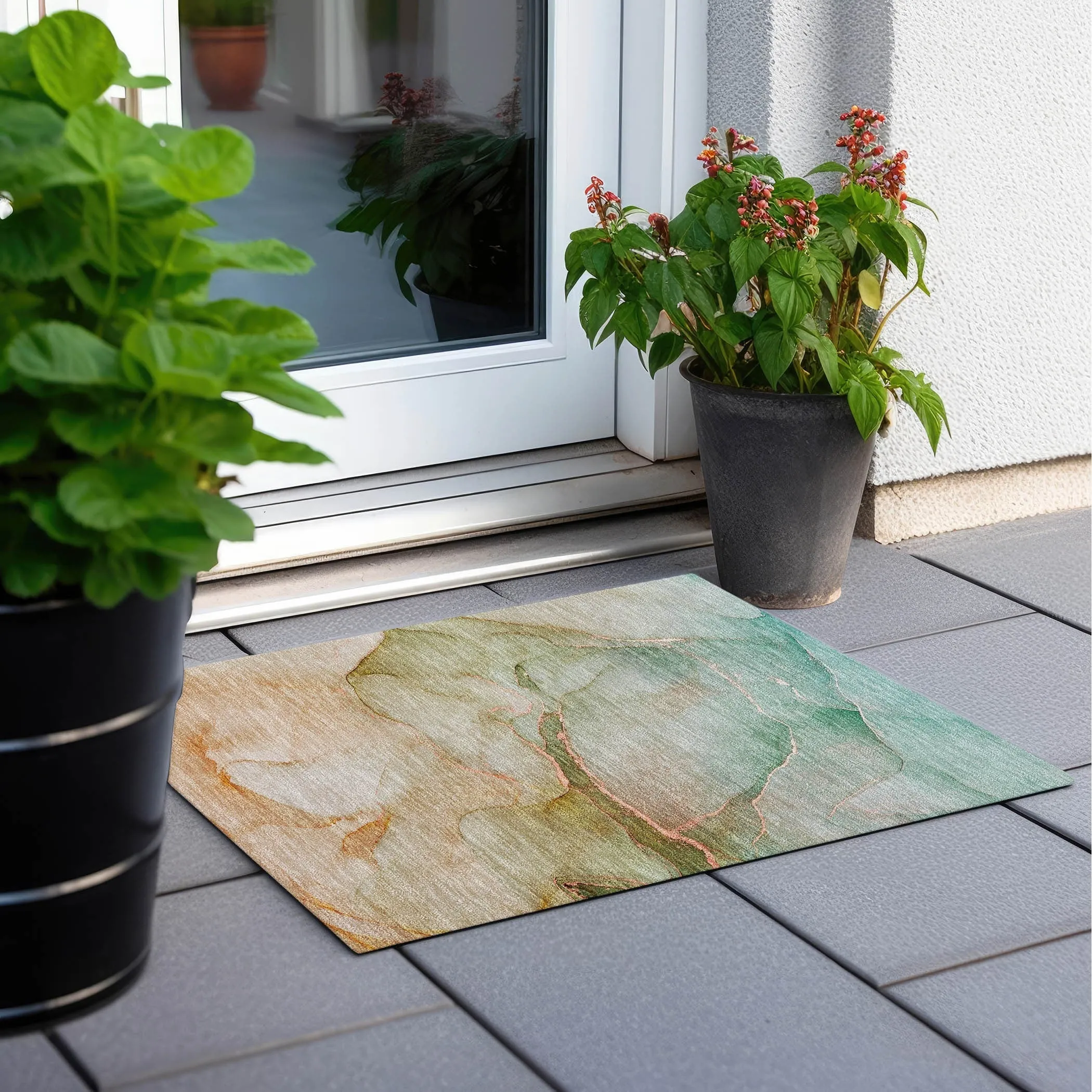 Machine Washable Indoor/ Outdoor Watercolor Chantille Rug