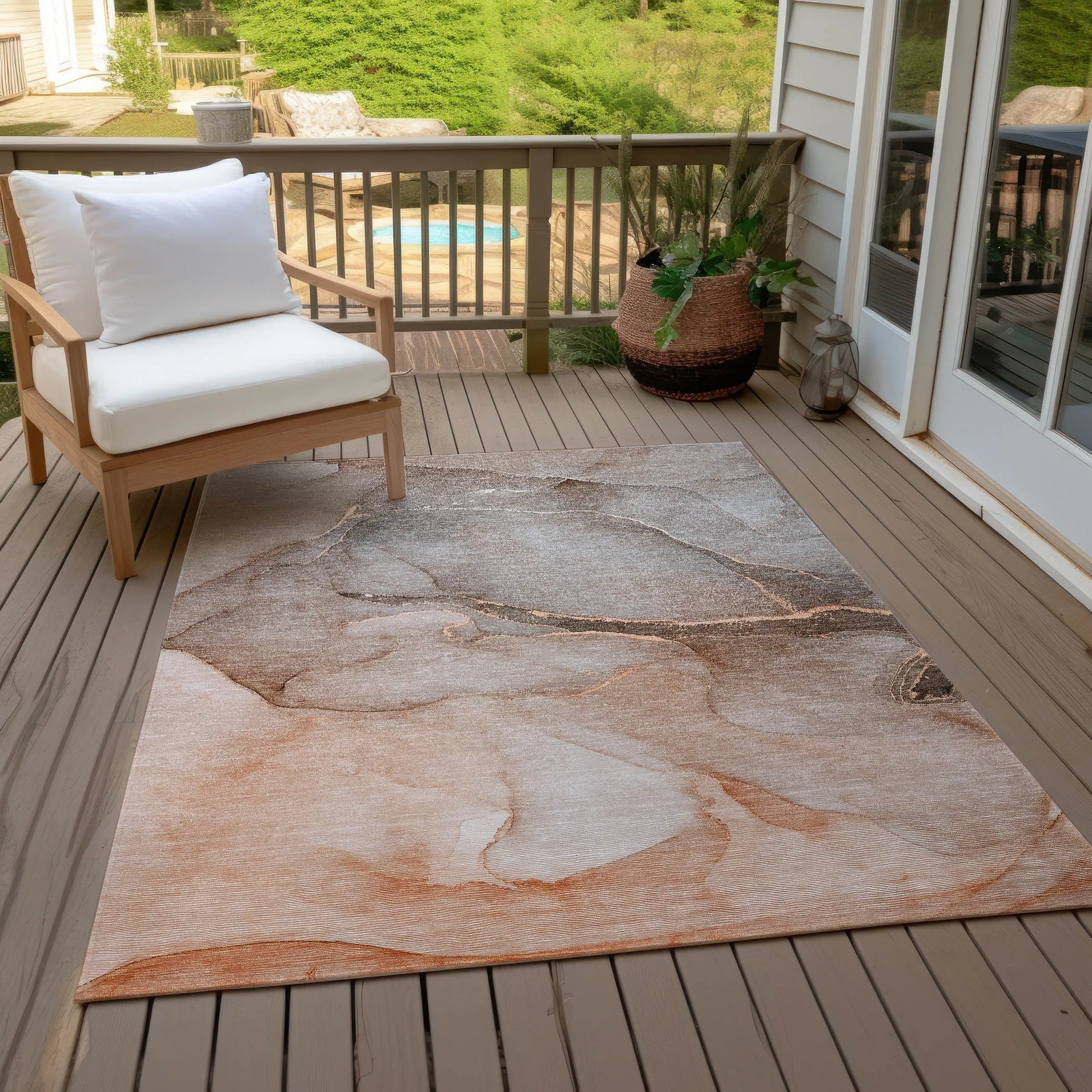 Machine Washable Indoor/ Outdoor Watercolor Chantille Rug
