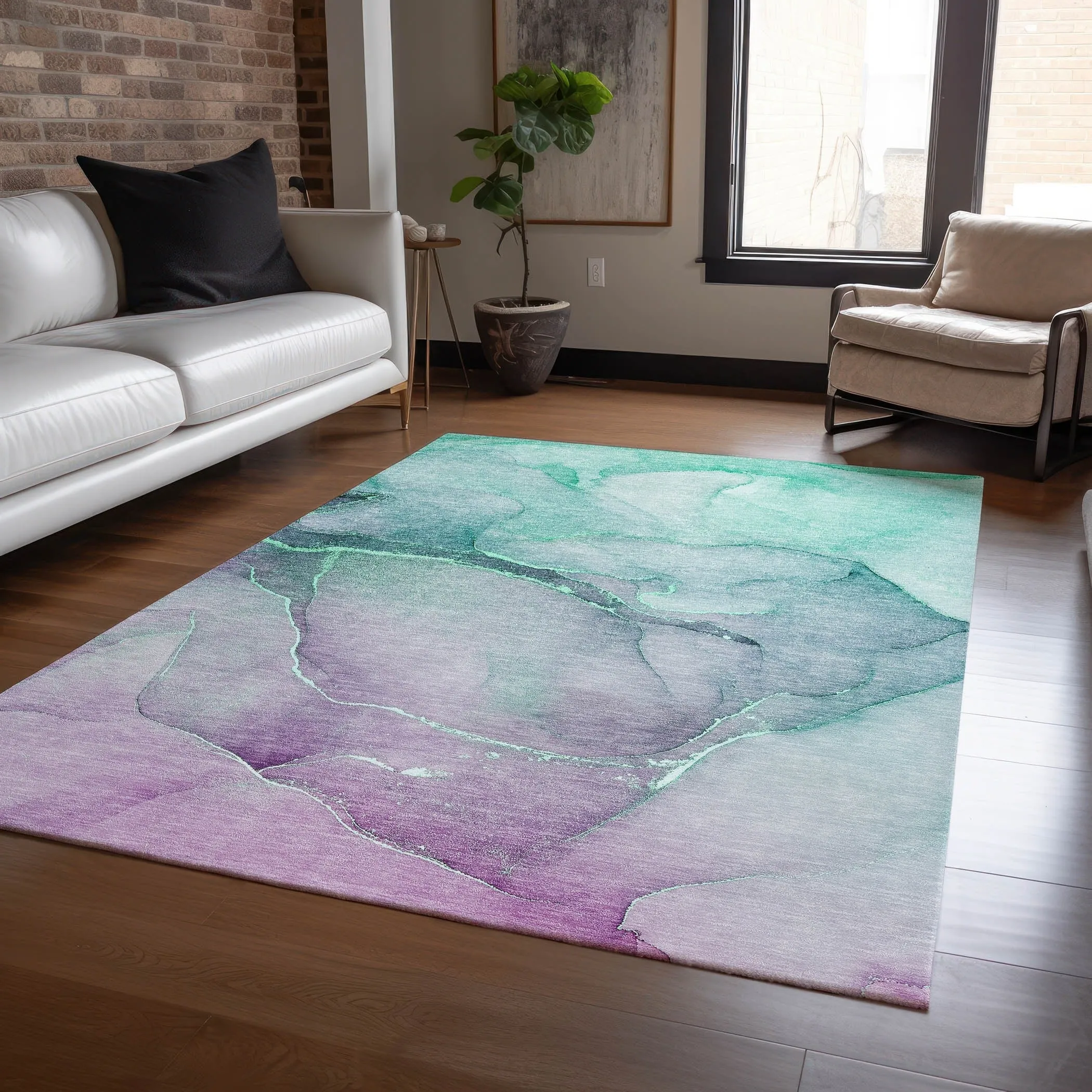 Machine Washable Indoor/ Outdoor Watercolor Chantille Rug
