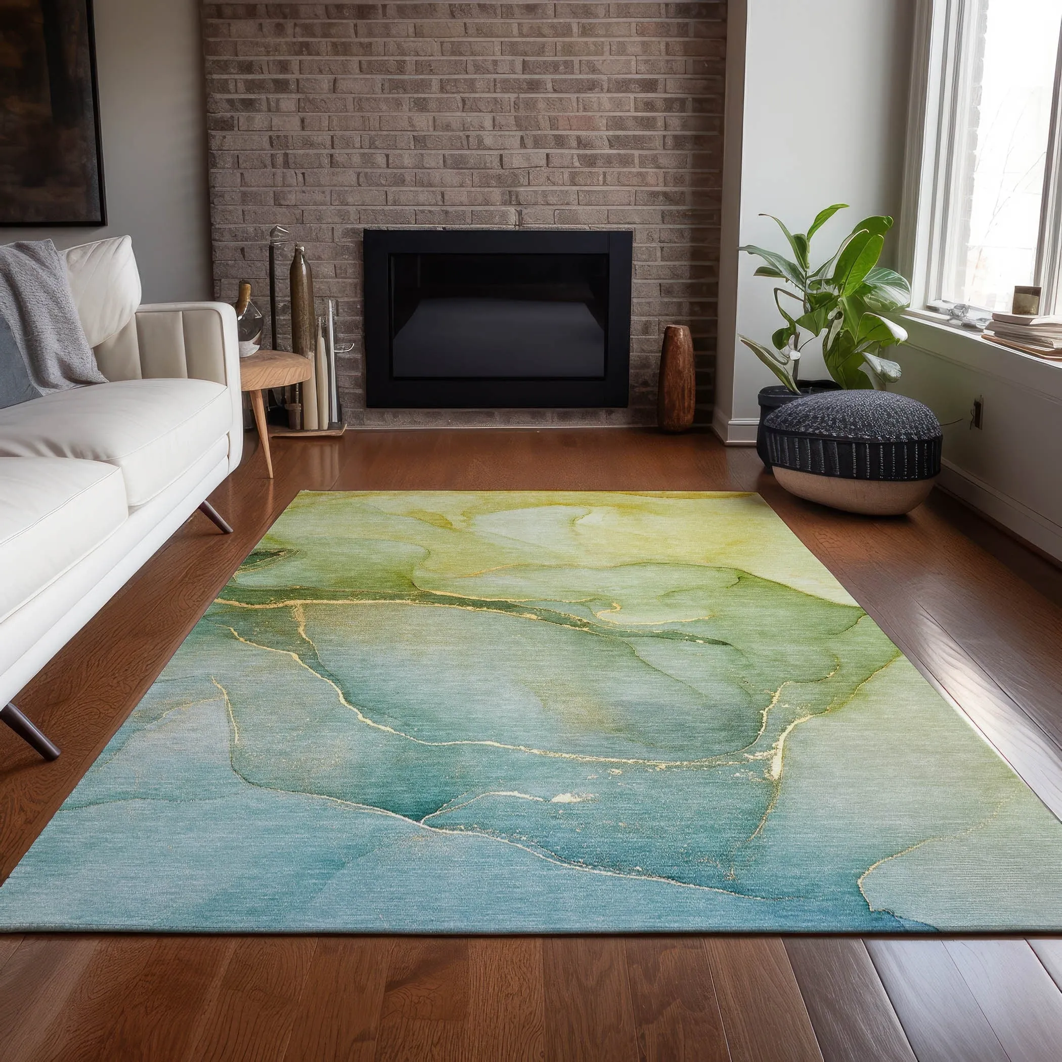 Machine Washable Indoor/ Outdoor Watercolor Chantille Rug