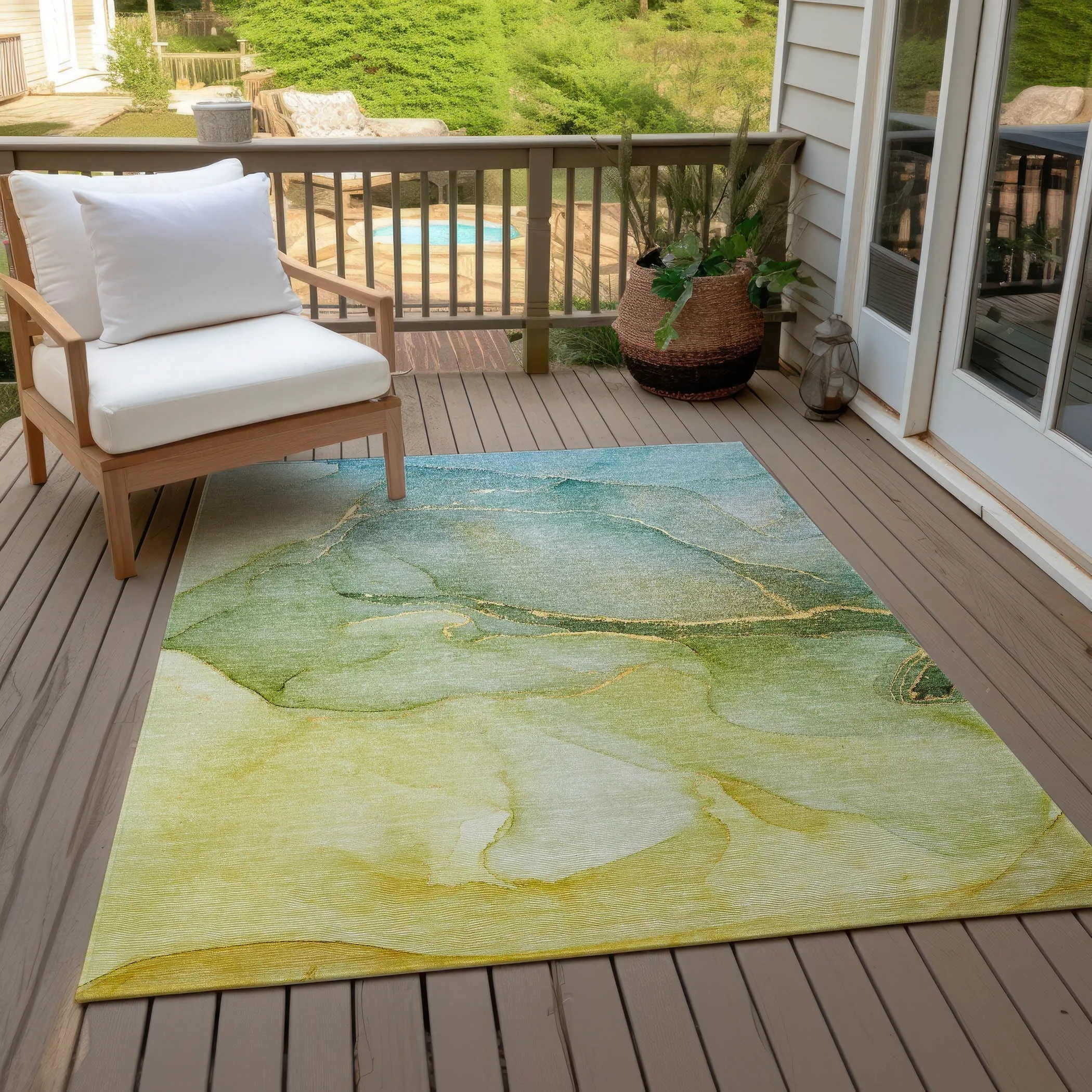 Machine Washable Indoor/ Outdoor Watercolor Chantille Rug