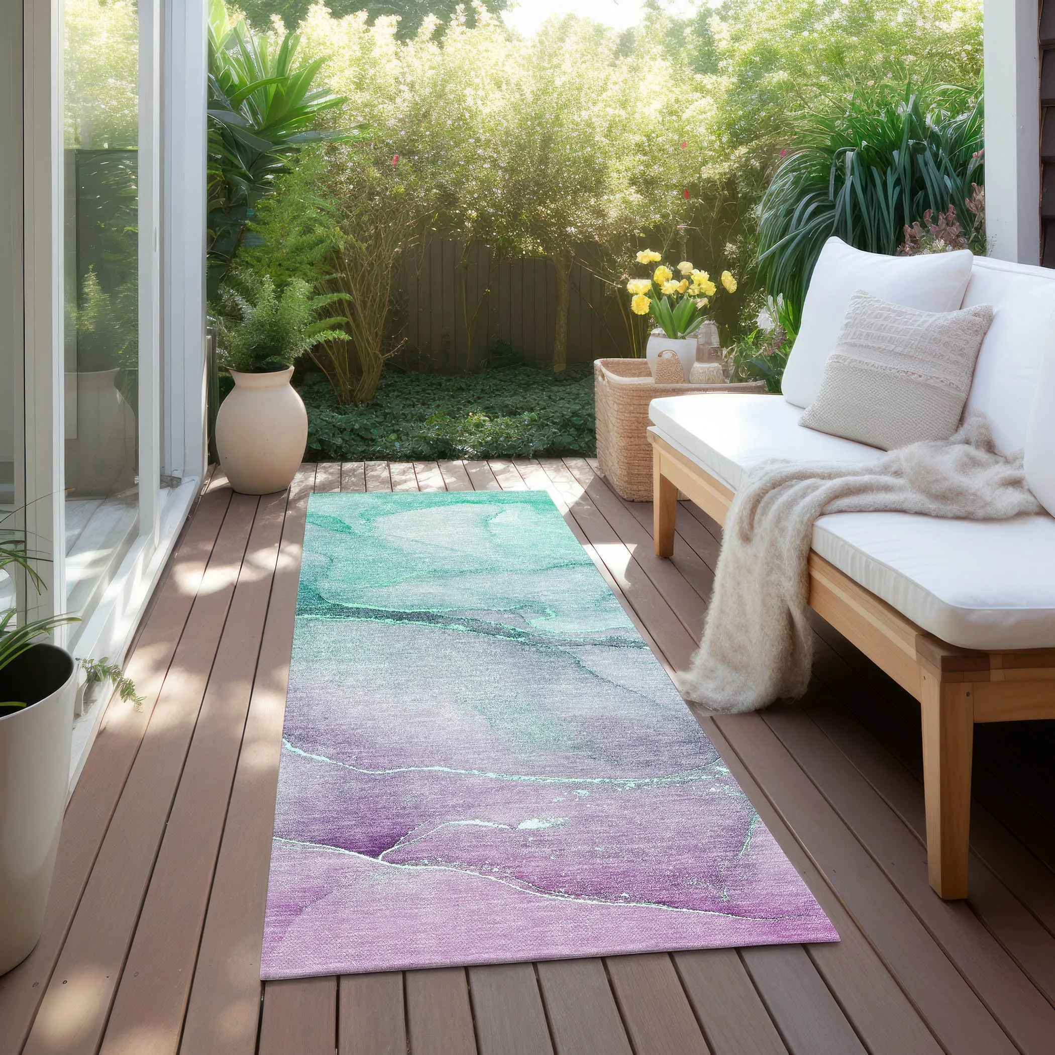 Machine Washable Indoor/ Outdoor Watercolor Chantille Rug