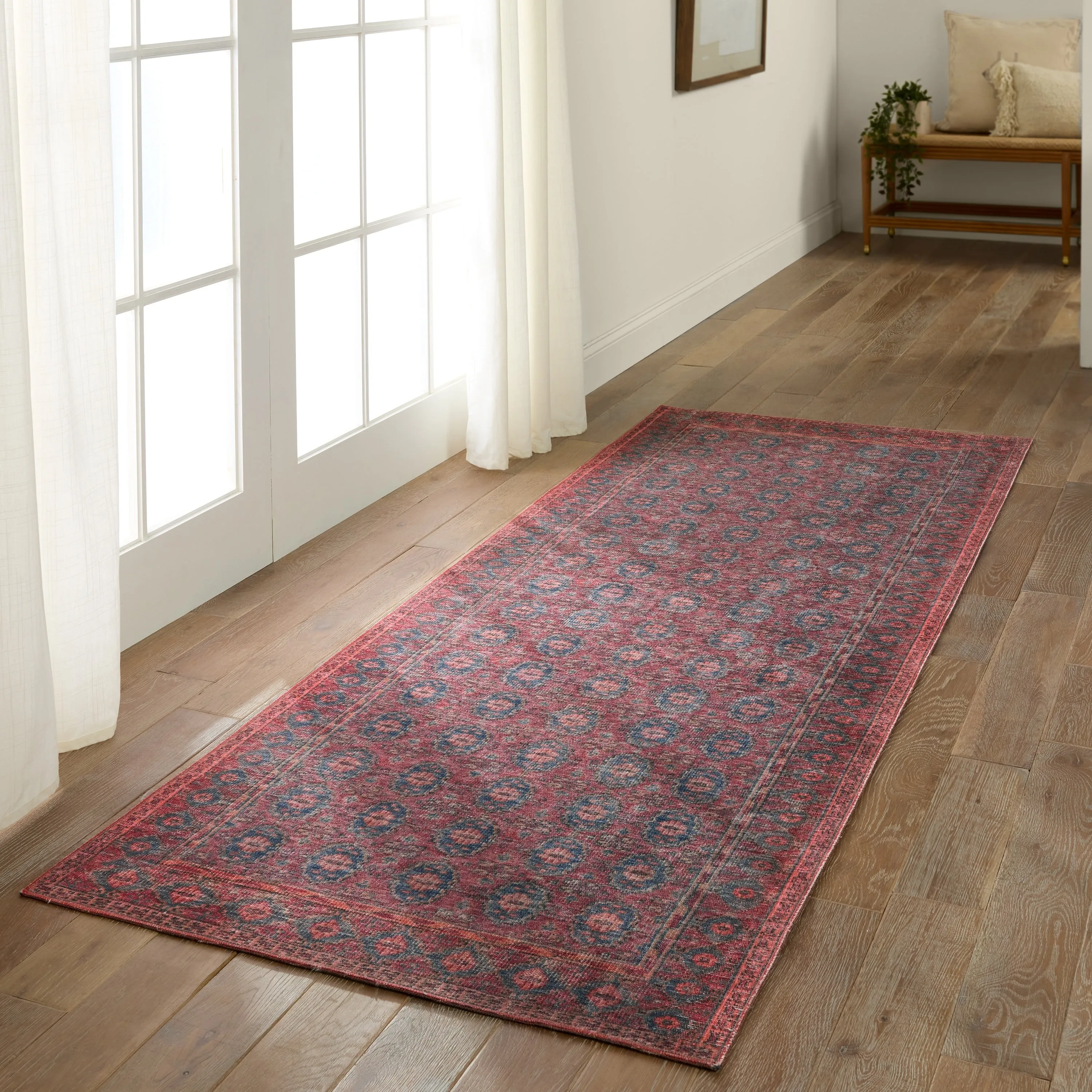 Machine Washable Kate Lester   Jaipur Living Kalinar Damask Dark Red/ Blue Area Rug