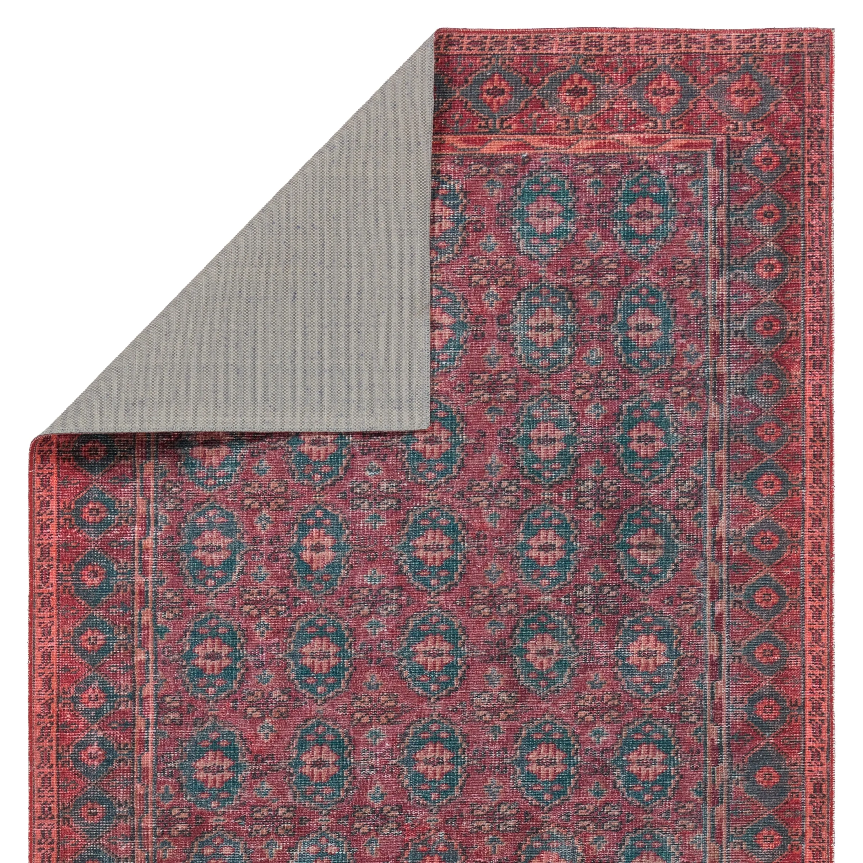 Machine Washable Kate Lester   Jaipur Living Kalinar Damask Dark Red/ Blue Area Rug