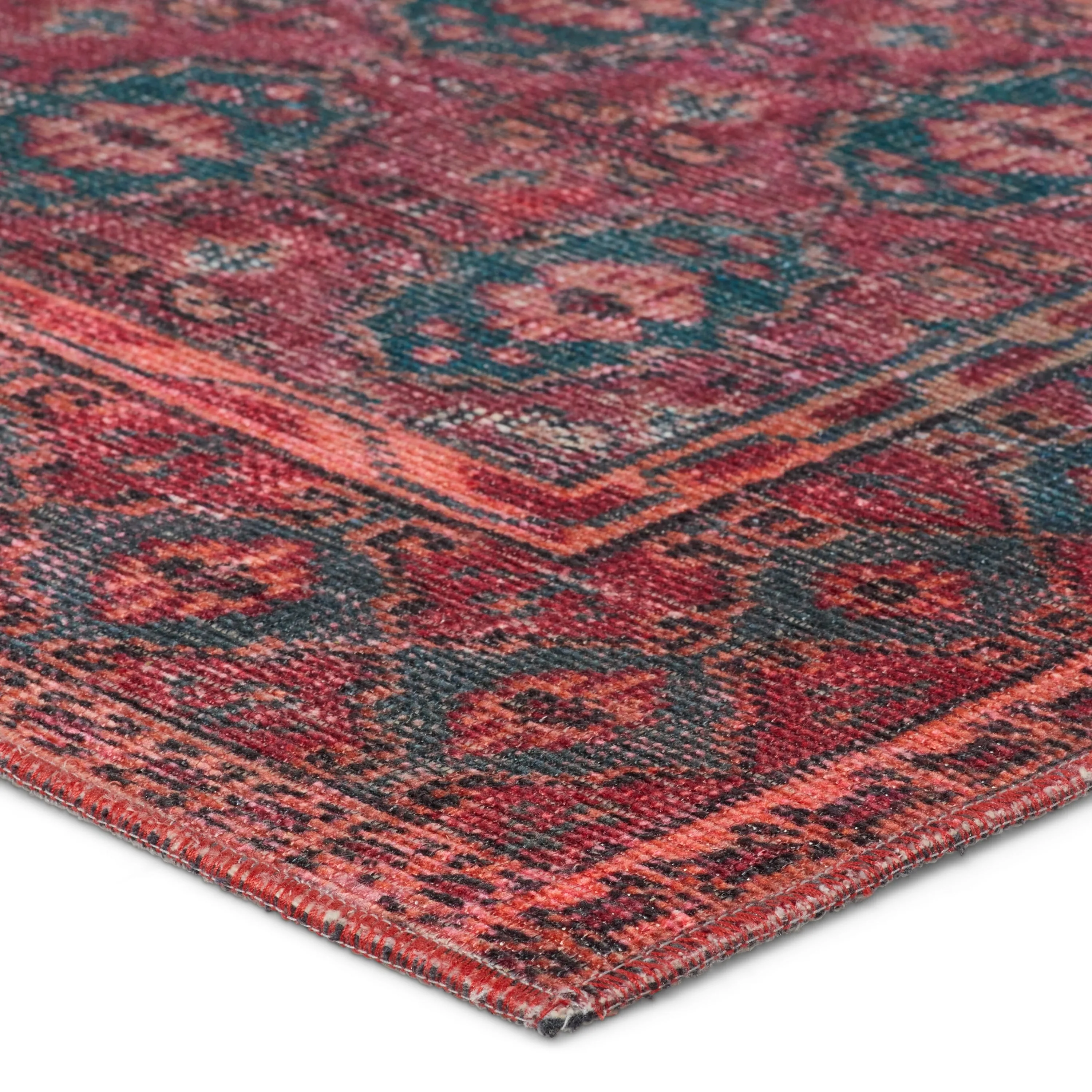 Machine Washable Kate Lester   Jaipur Living Kalinar Damask Dark Red/ Blue Area Rug