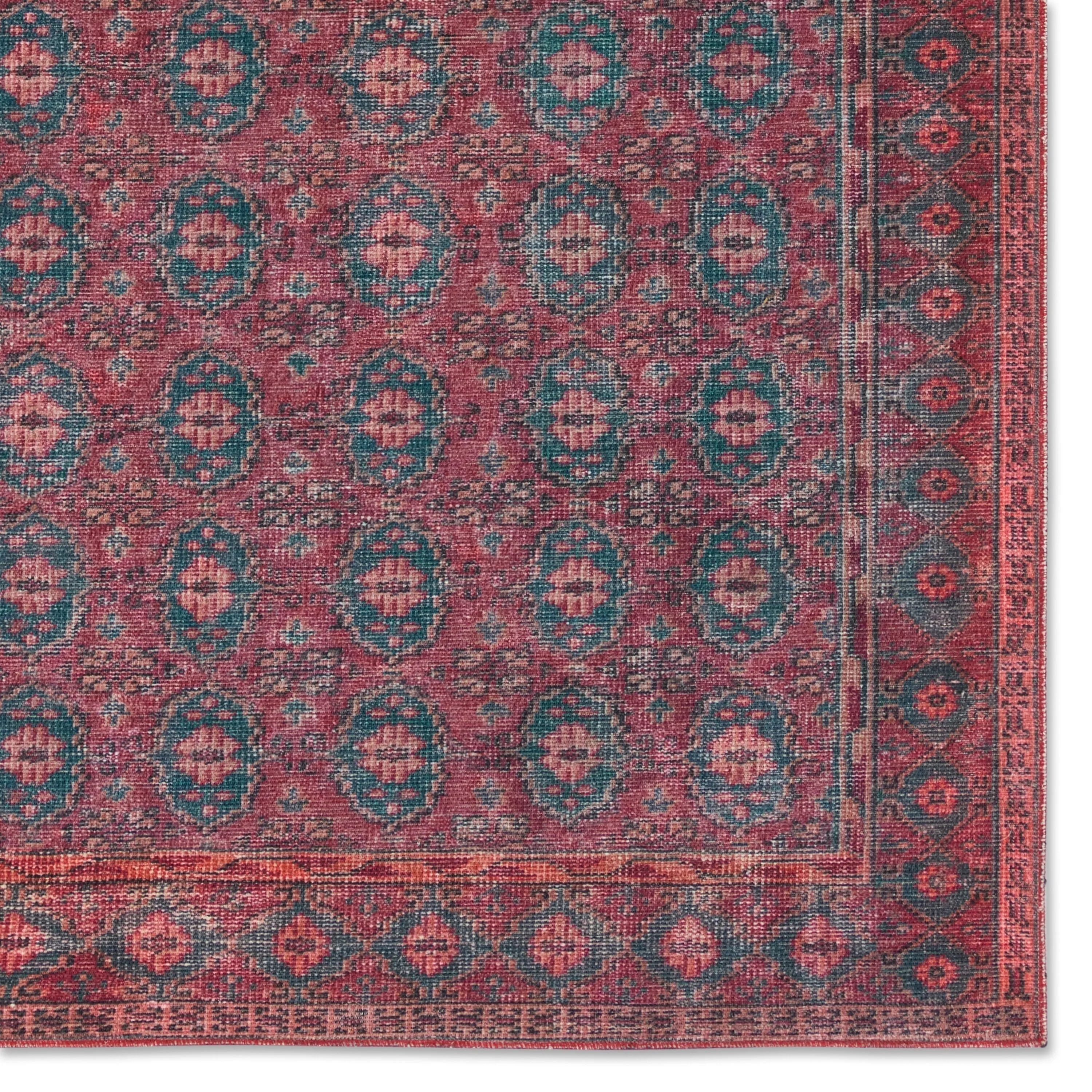Machine Washable Kate Lester   Jaipur Living Kalinar Damask Dark Red/ Blue Area Rug