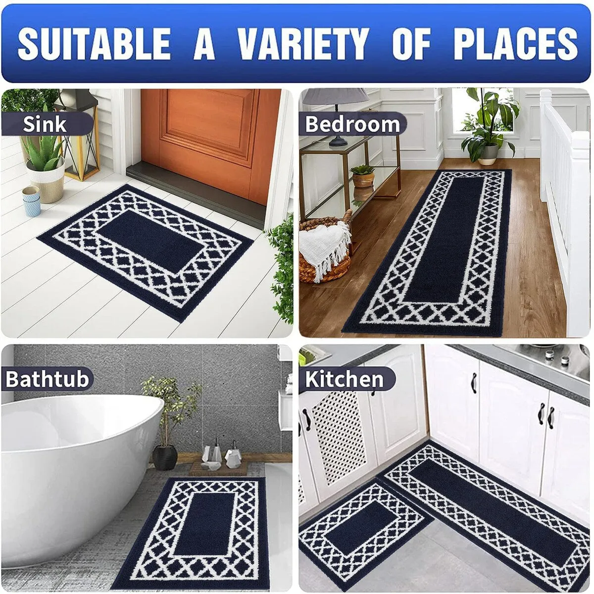 Marina Decoration Decor Non-Slip Rubber Back Runner Carpet Floor Area Rug Indoor Accent Decorative Mat. Moroccan Trellis Design