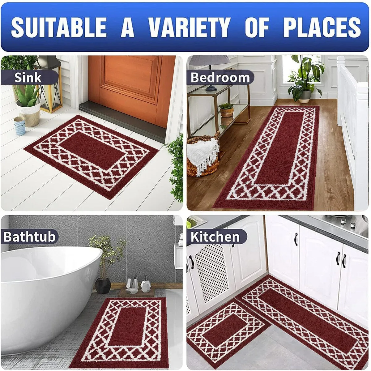 Marina Decoration Decor Non-Slip Rubber Back Runner Carpet Floor Area Rug Indoor Accent Decorative Mat. Moroccan Trellis Design