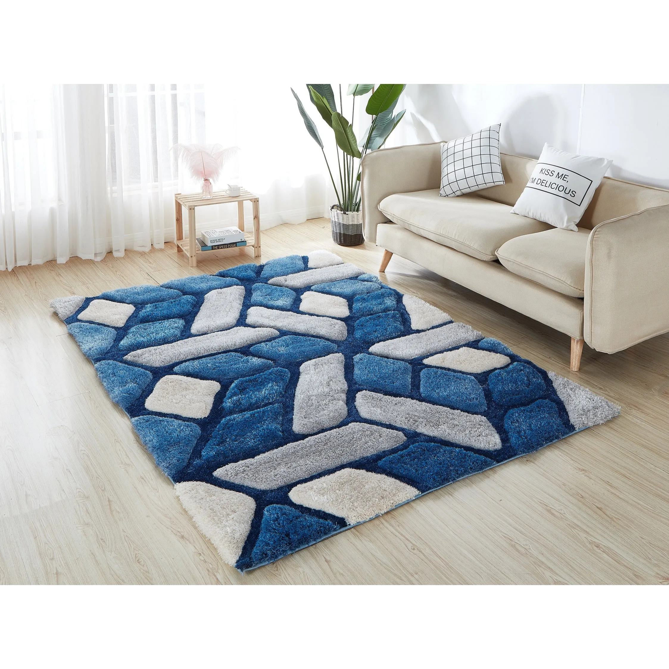 Mateos Shag Collection Blue Area Rug