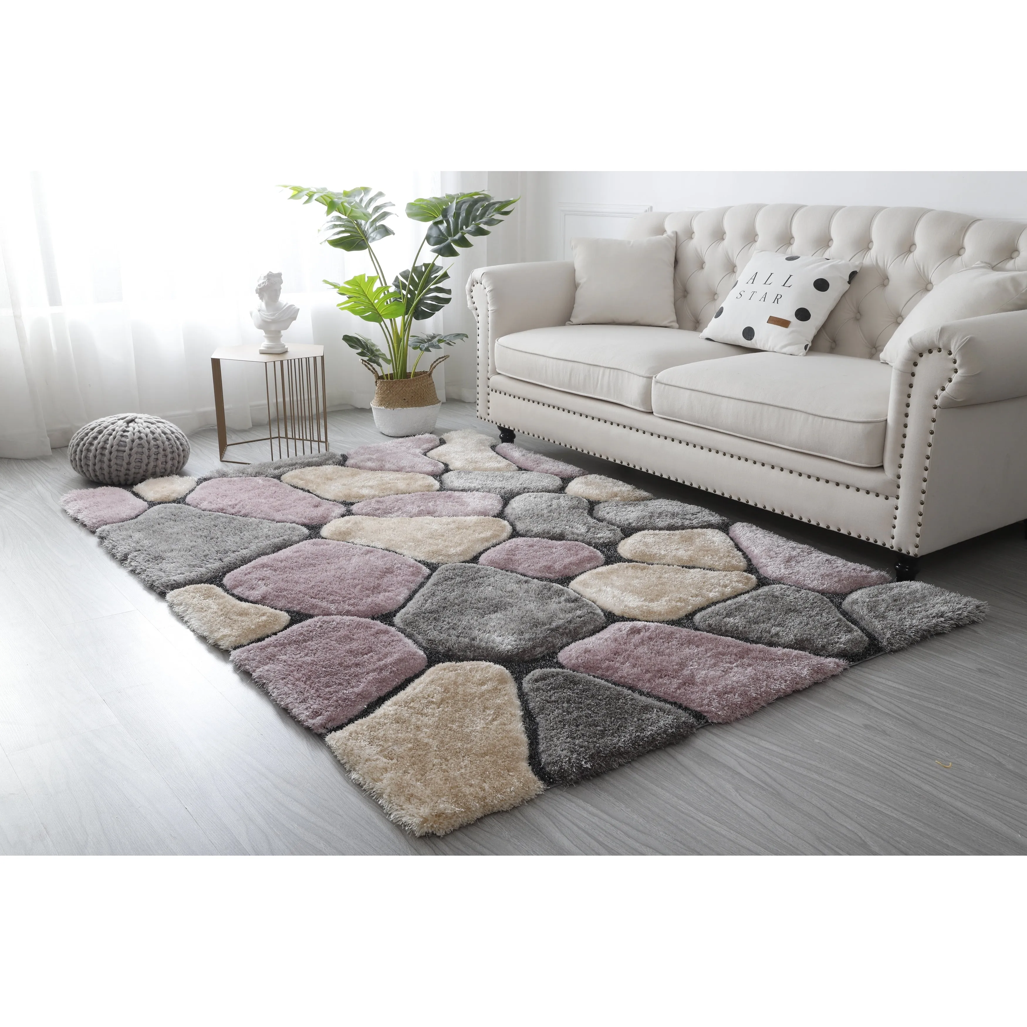 Mateos Shag Collection Stone Area Rug