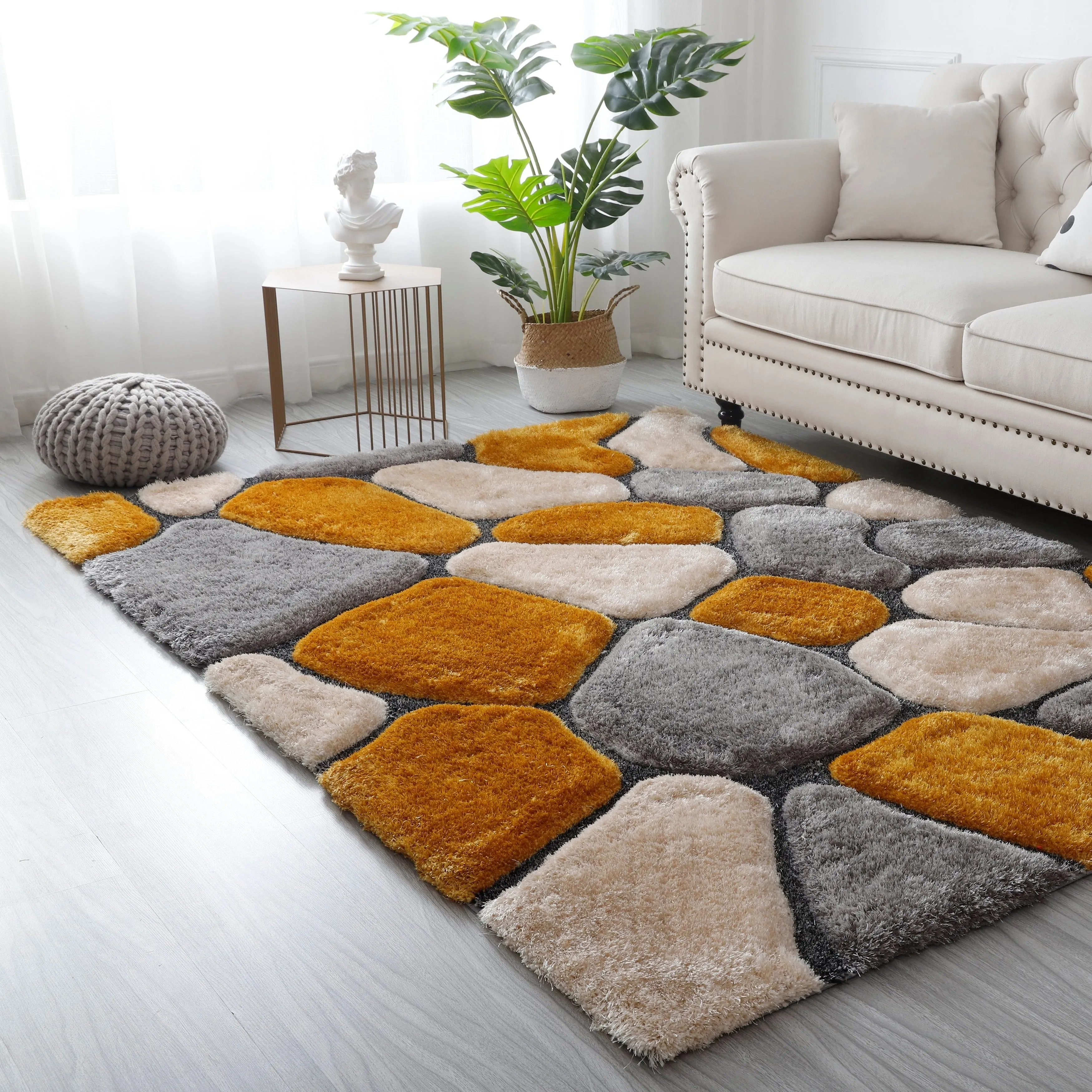 Mateos Shag Collection Stone Area Rug
