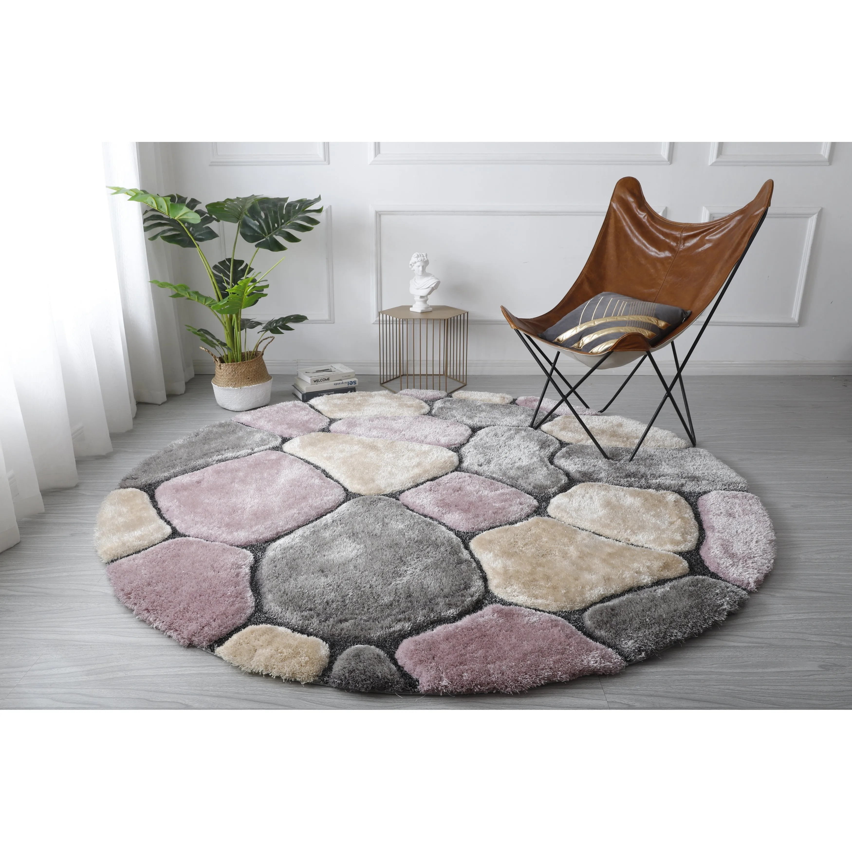 Mateos Shag Collection Stone Area Rug