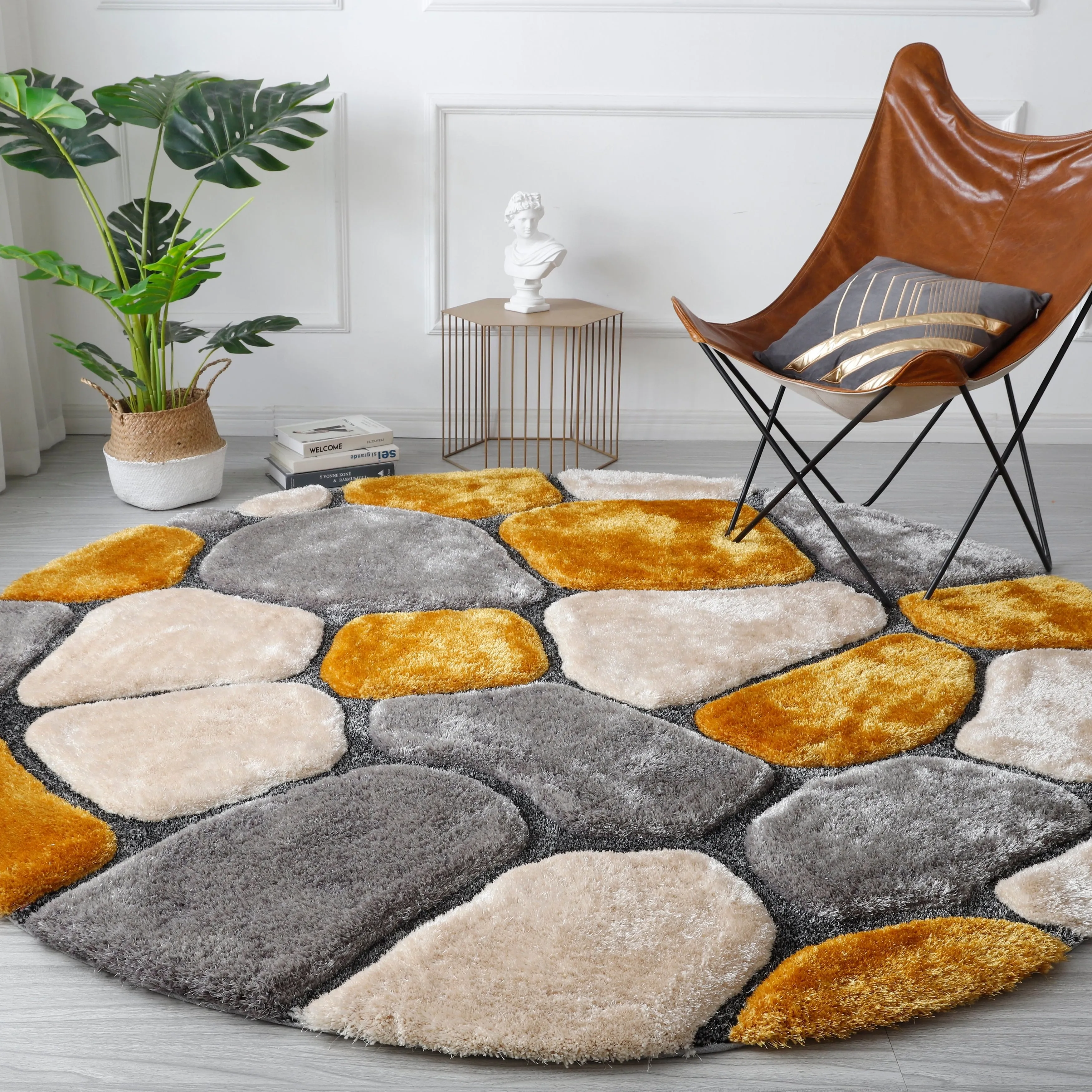 Mateos Shag Collection Stone Area Rug