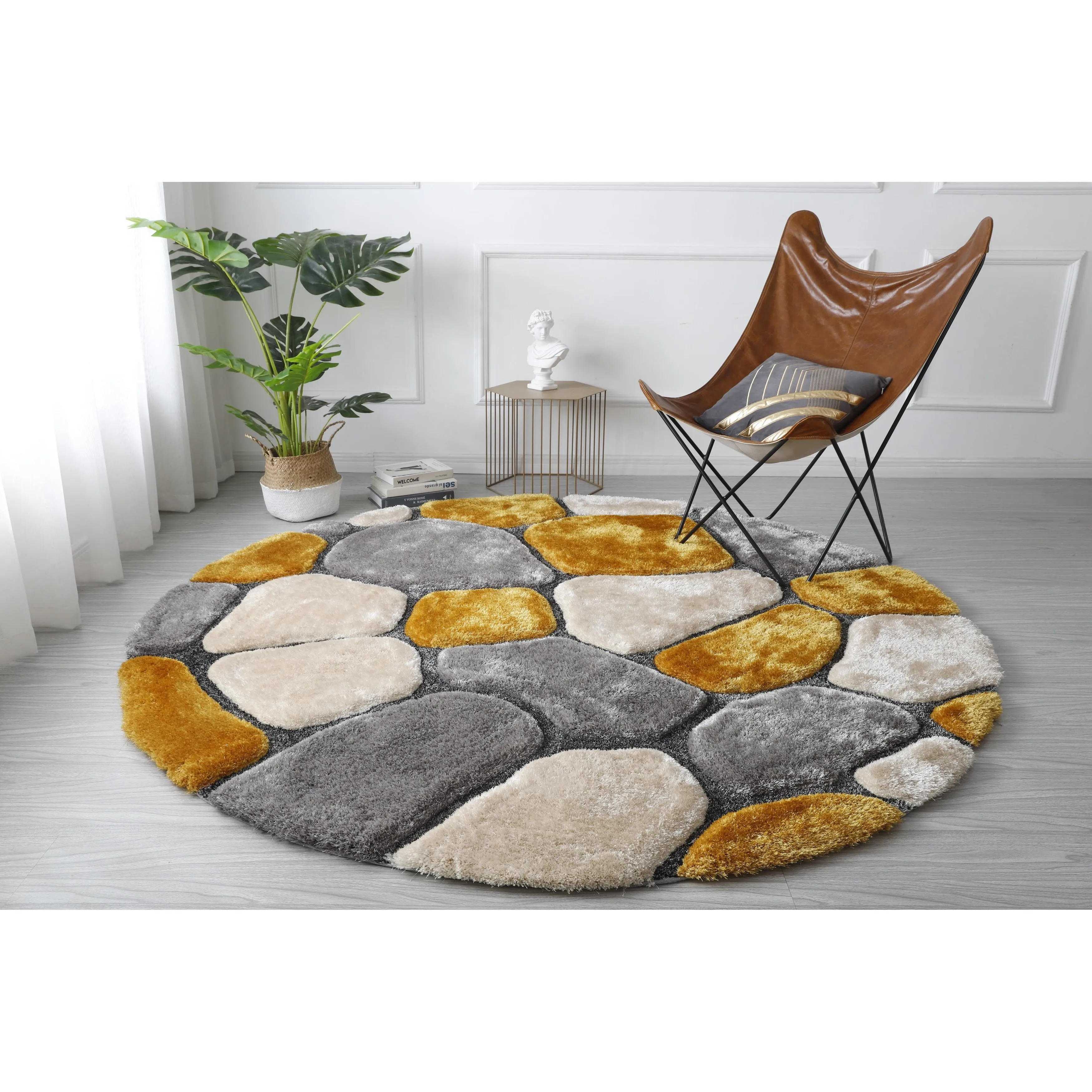 Mateos Shag Collection Stone Area Rug