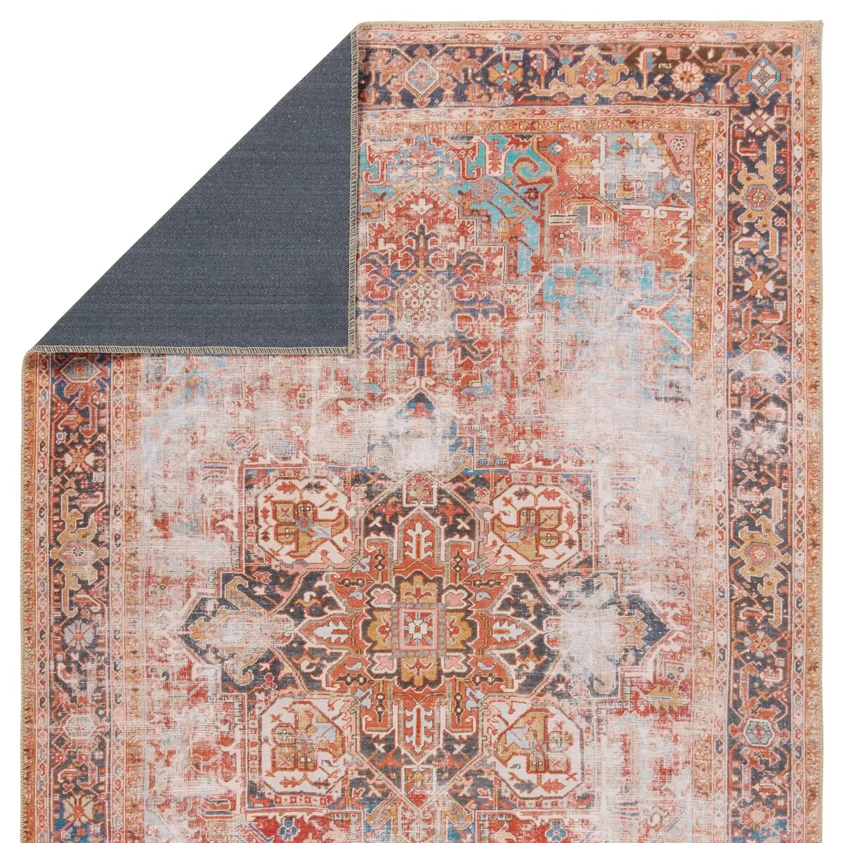 Matias Machine Washable Medallion Rust/Navy Rug