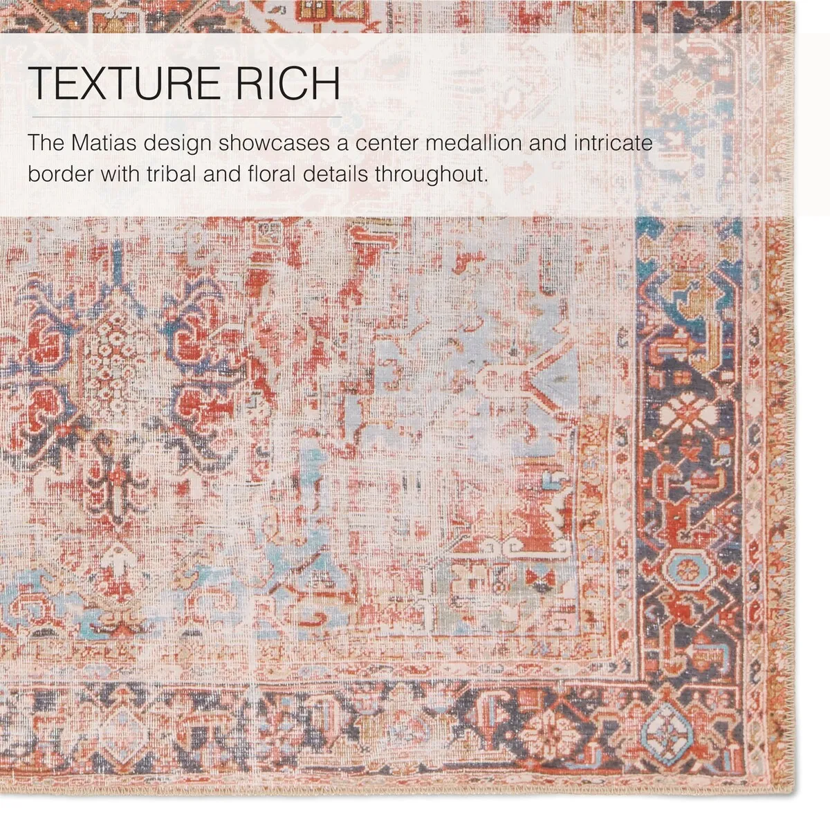 Matias Machine Washable Medallion Rust/Navy Rug