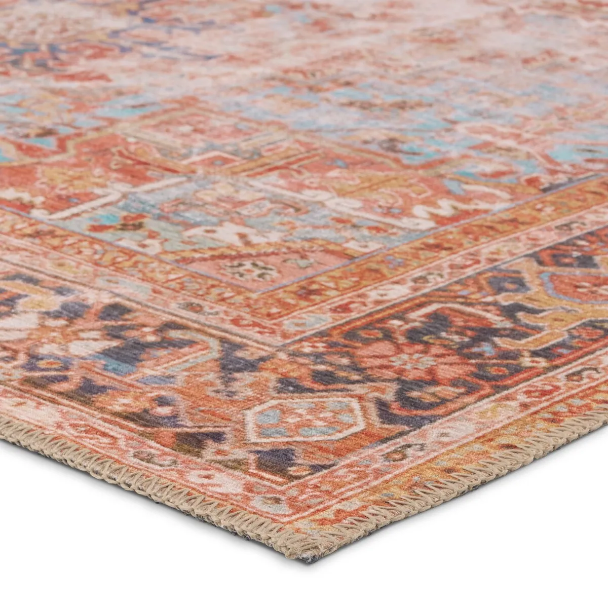 Matias Machine Washable Medallion Rust/Navy Rug