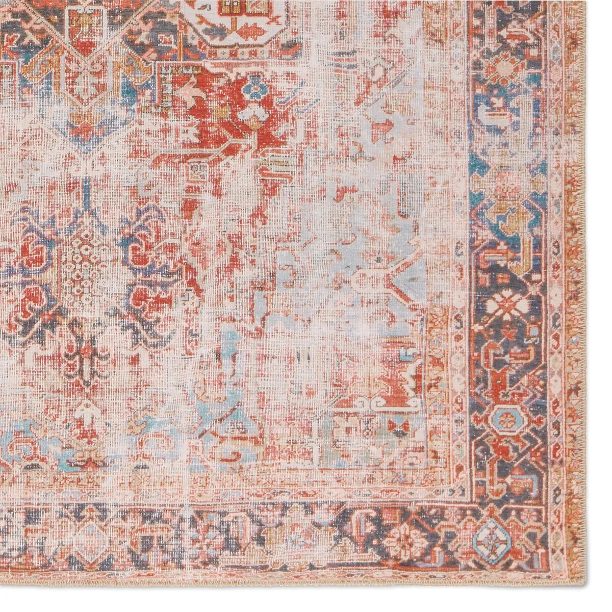 Matias Machine Washable Medallion Rust/Navy Rug