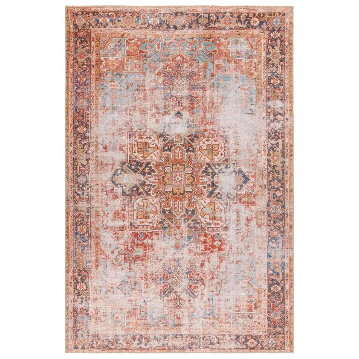 Matias Machine Washable Medallion Rust/Navy Rug
