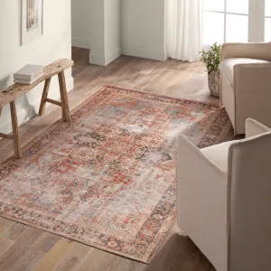 Matias Machine Washable Medallion Rust/Navy Rug