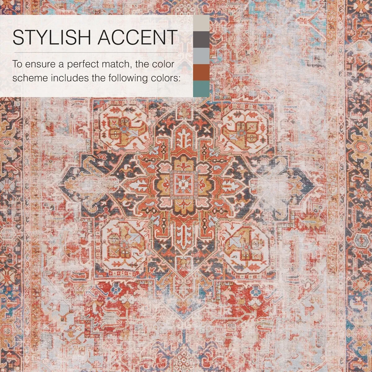 Matias Machine Washable Medallion Rust/Navy Rug