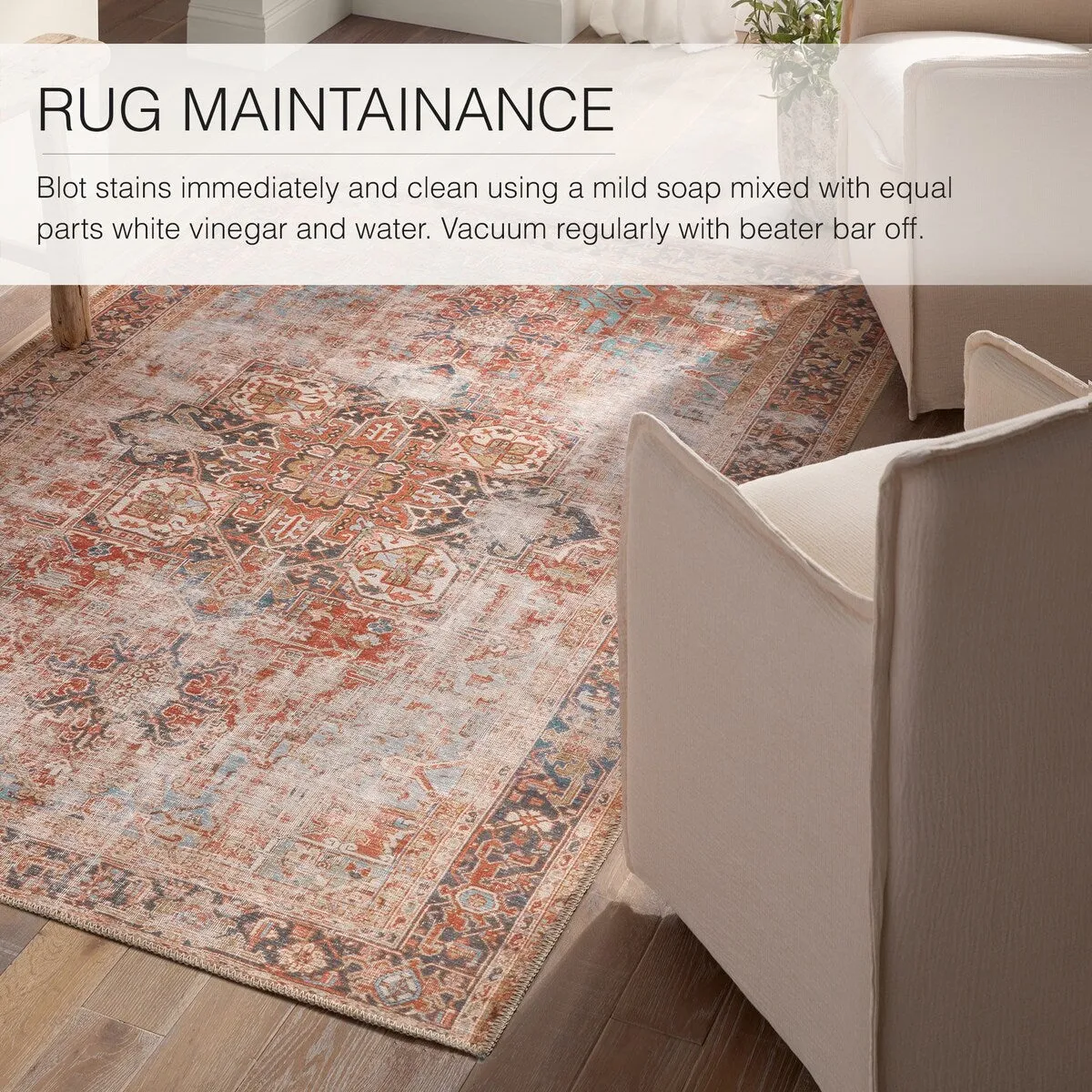 Matias Machine Washable Medallion Rust/Navy Rug
