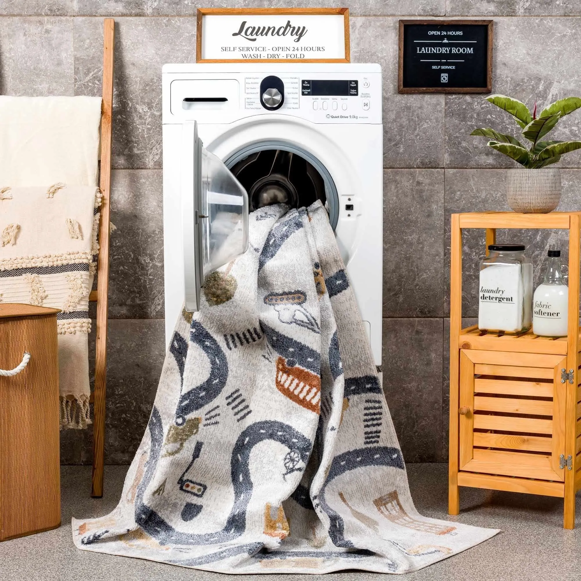 Mave Machine Washable Road Street Car Pattern Kids Room Boys Room Area Rug