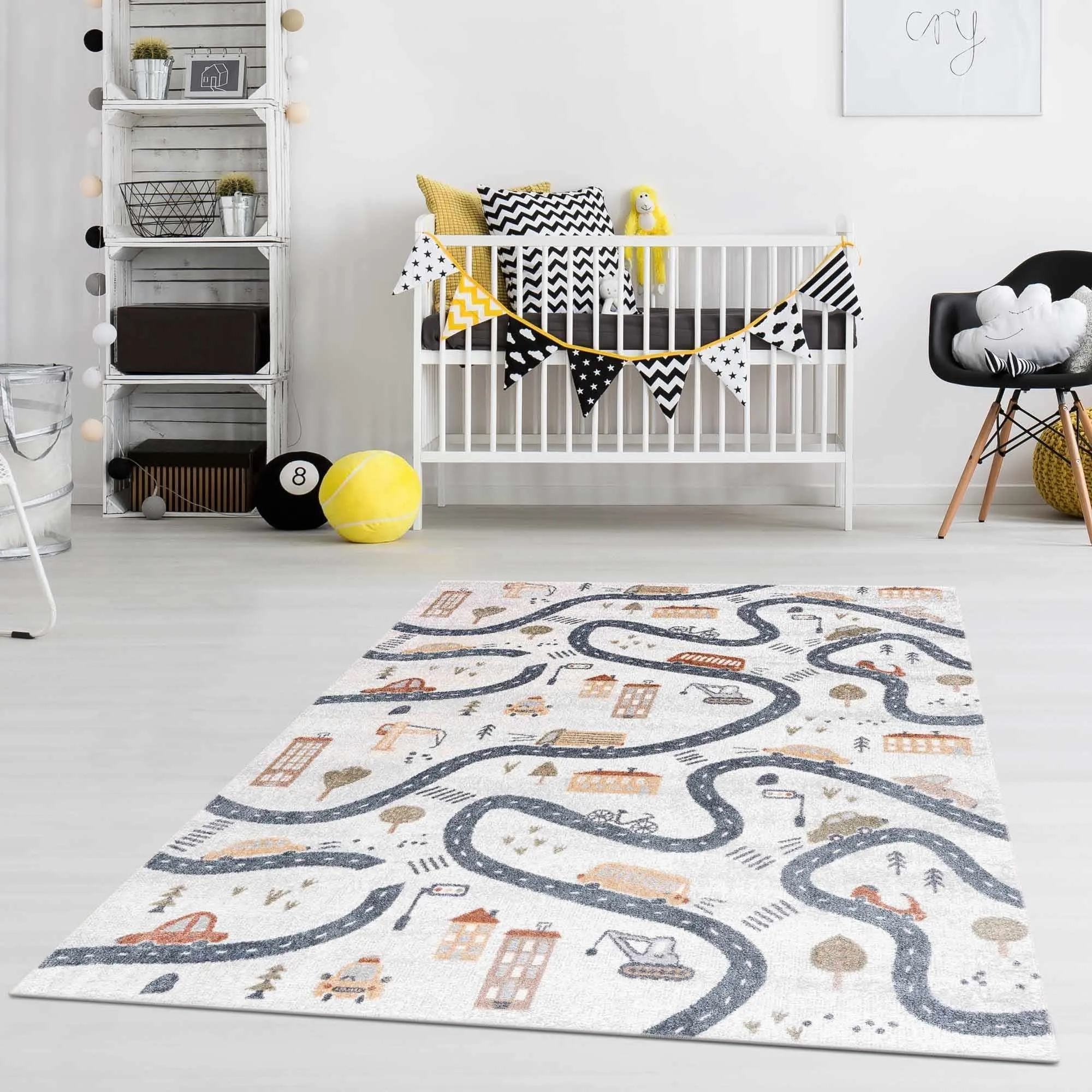 Mave Machine Washable Road Street Car Pattern Kids Room Boys Room Area Rug