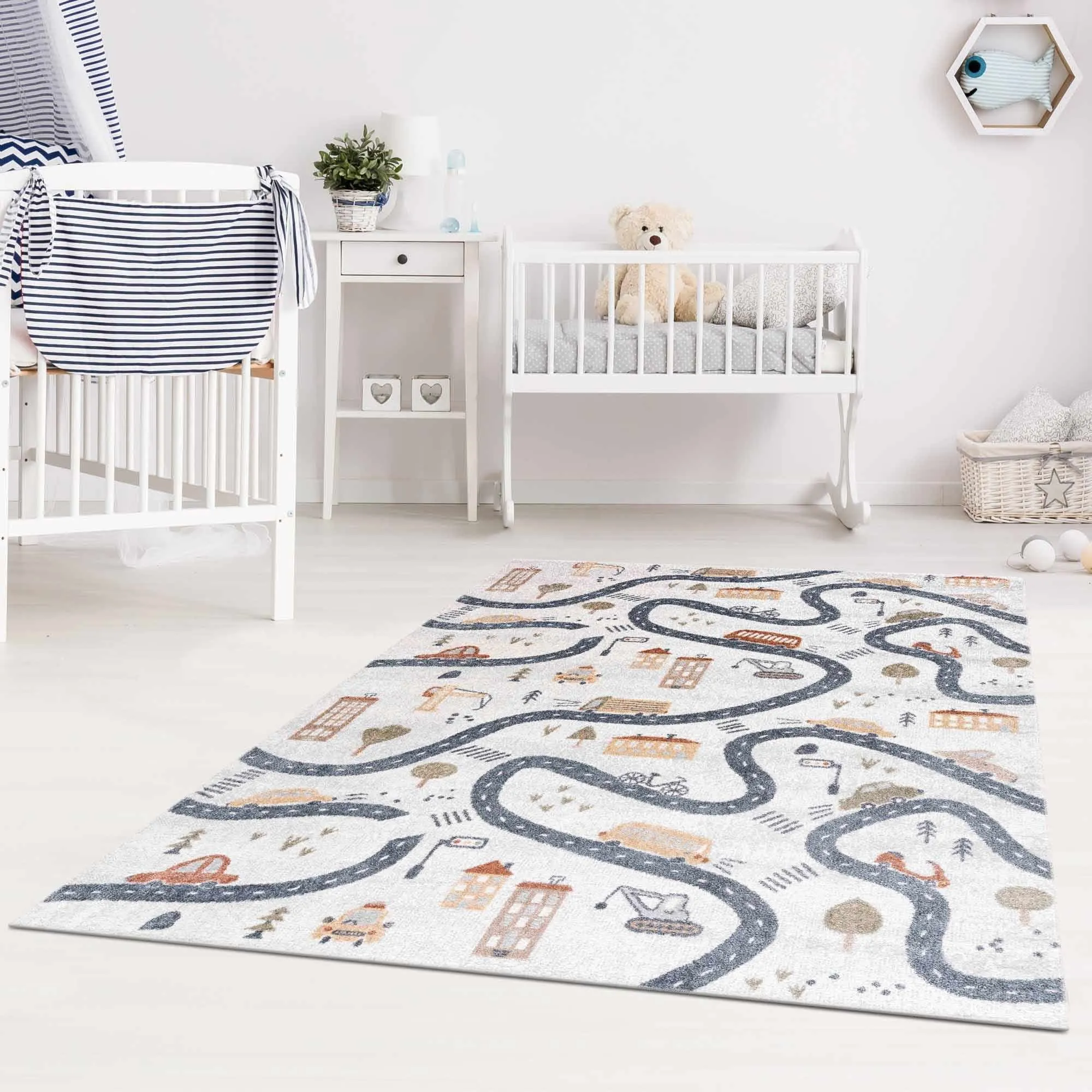 Mave Machine Washable Road Street Car Pattern Kids Room Boys Room Area Rug
