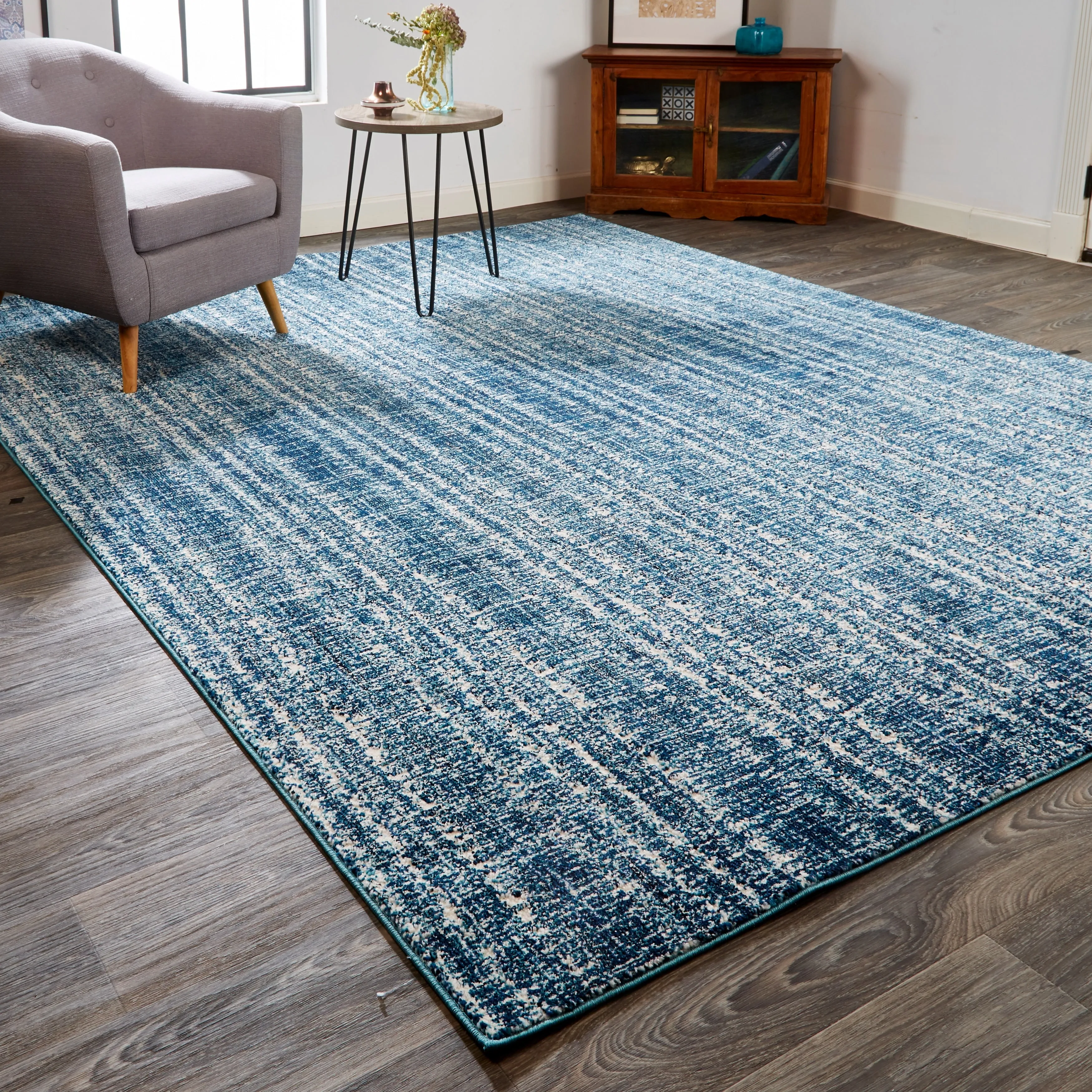 Meera Coastal Inspired Striated Transitional Casual Area Rug