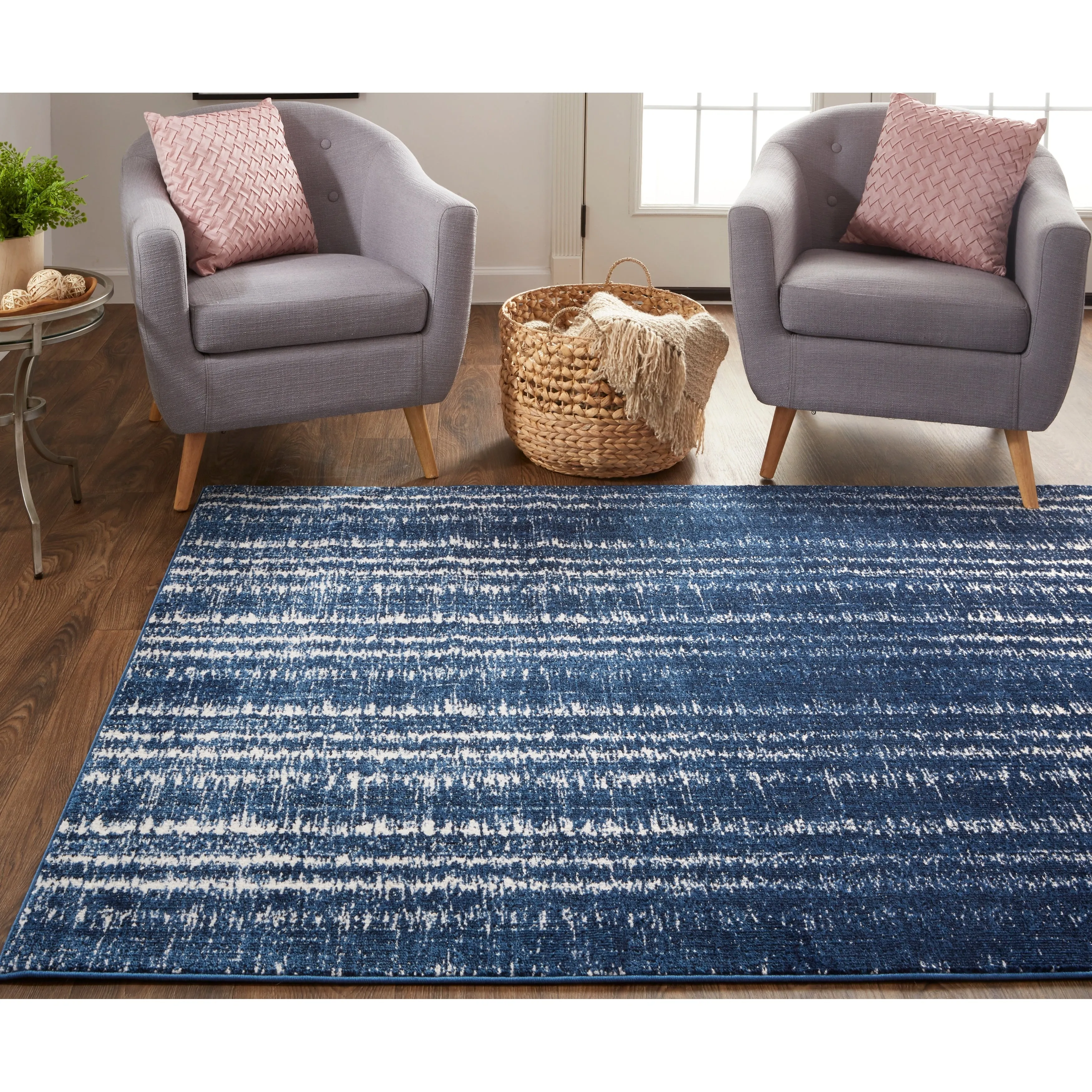 Meera Coastal Inspired Striated Transitional Casual Area Rug