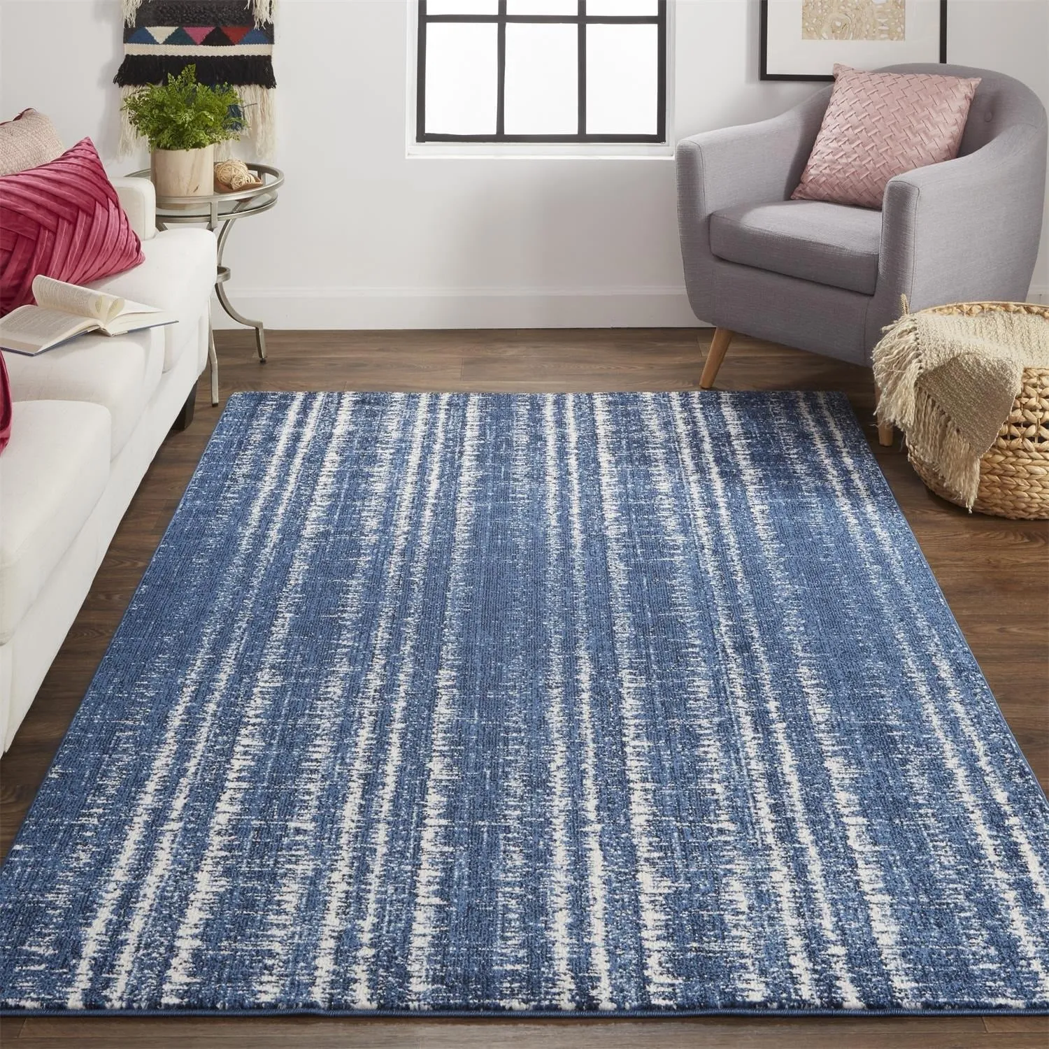 Meera Coastal Inspired Striated Transitional Casual Area Rug