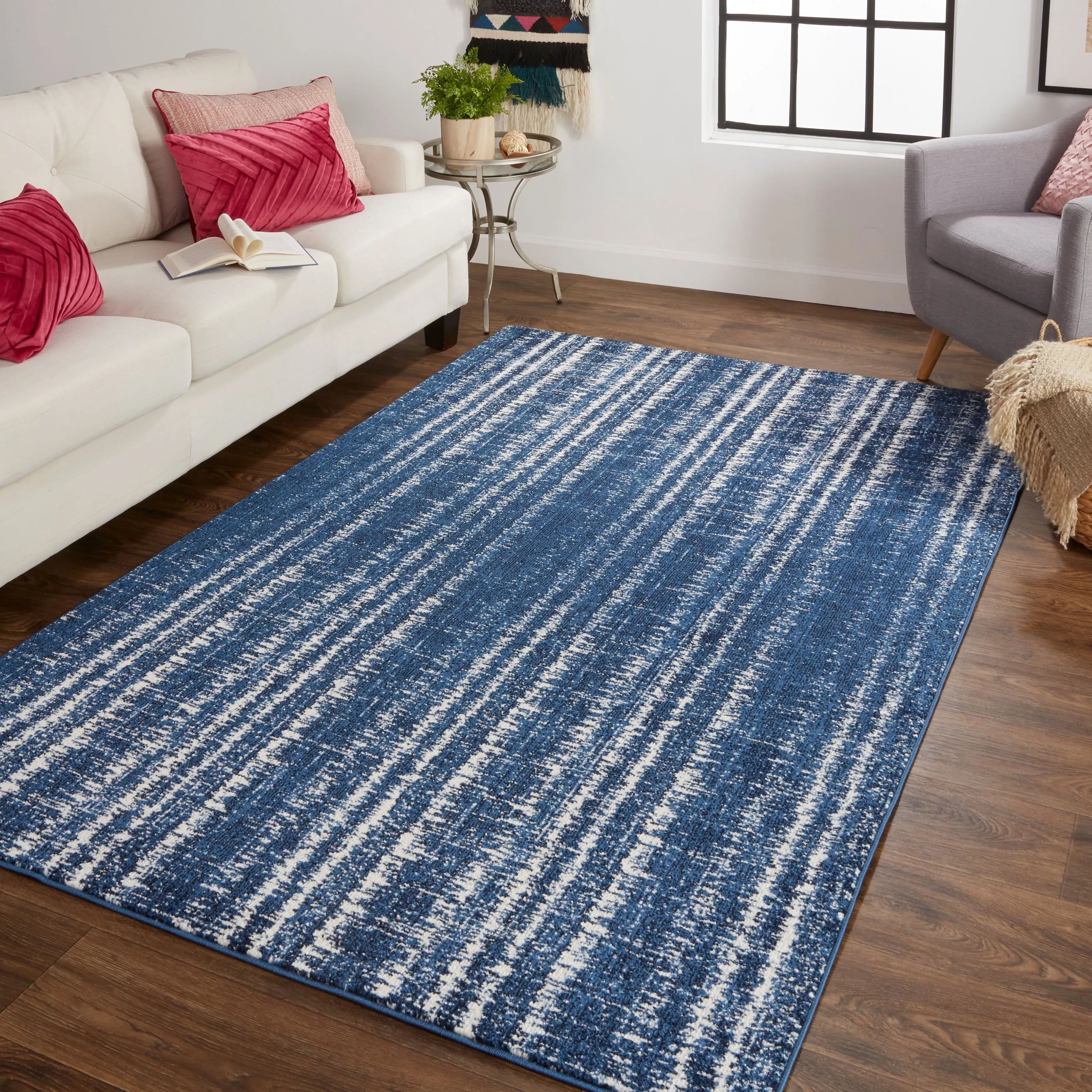 Meera Coastal Inspired Striated Transitional Casual Area Rug