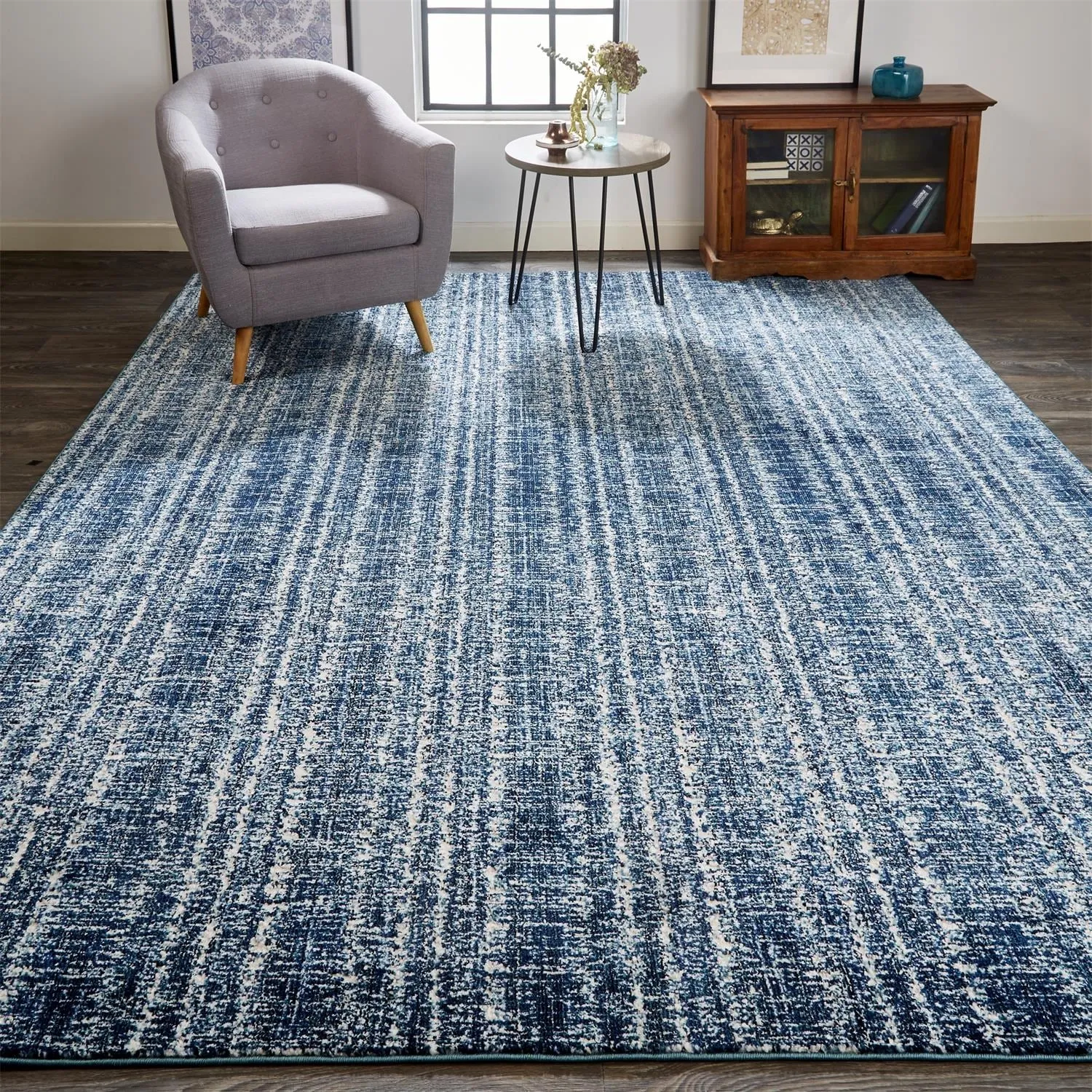 Meera Coastal Inspired Striated Transitional Casual Area Rug