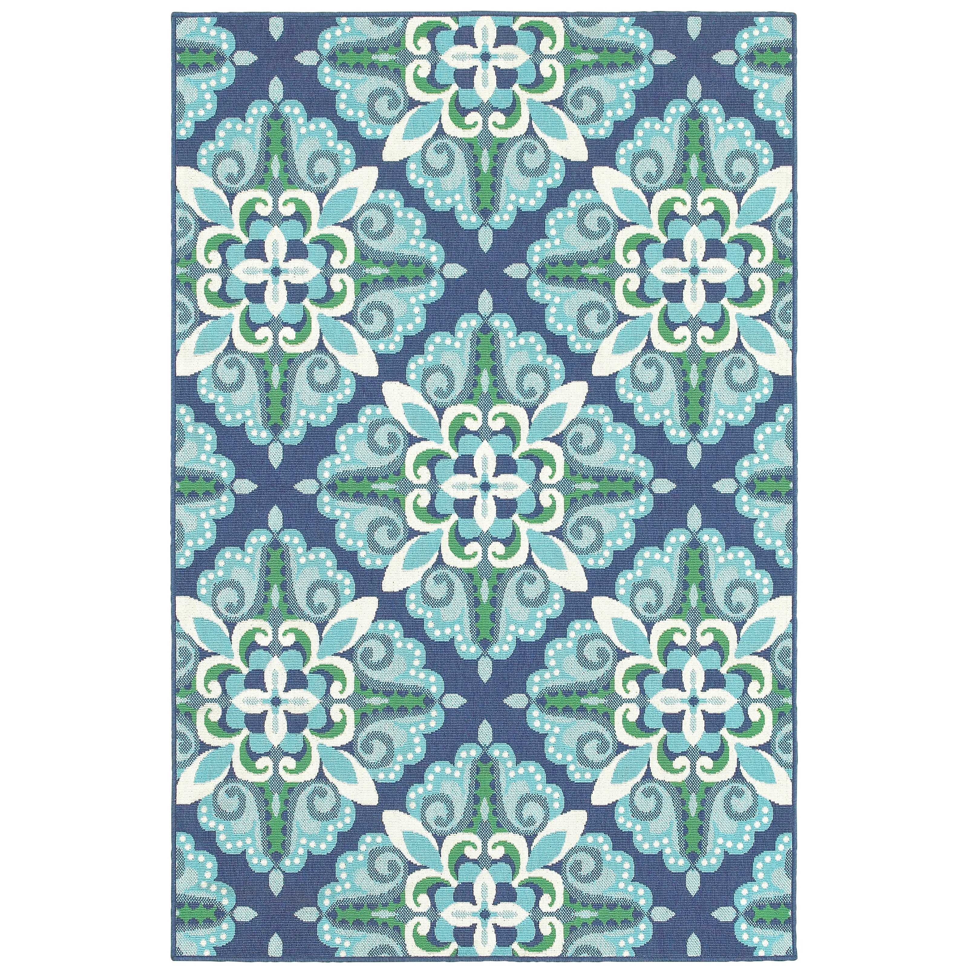 Metz Blue Green Floral Outdoor Casual Area Rug