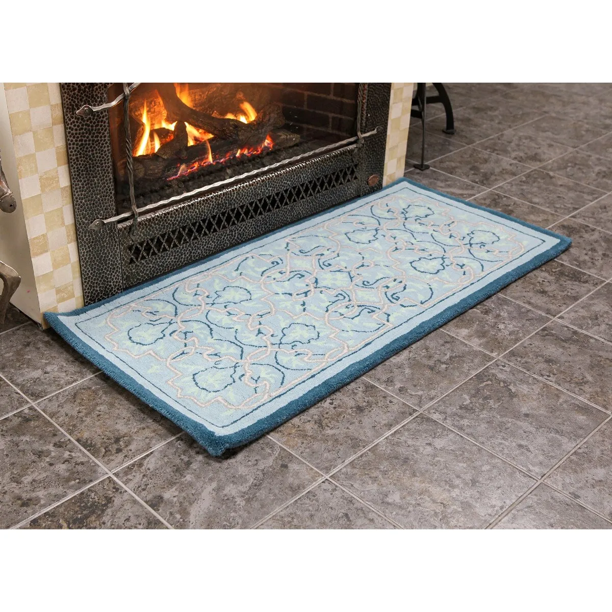 Minuteman International 44 L Rectangle Multicolored Wool Indoor Hearth Rug w/Turkish Tabriz Pattern - 3'6