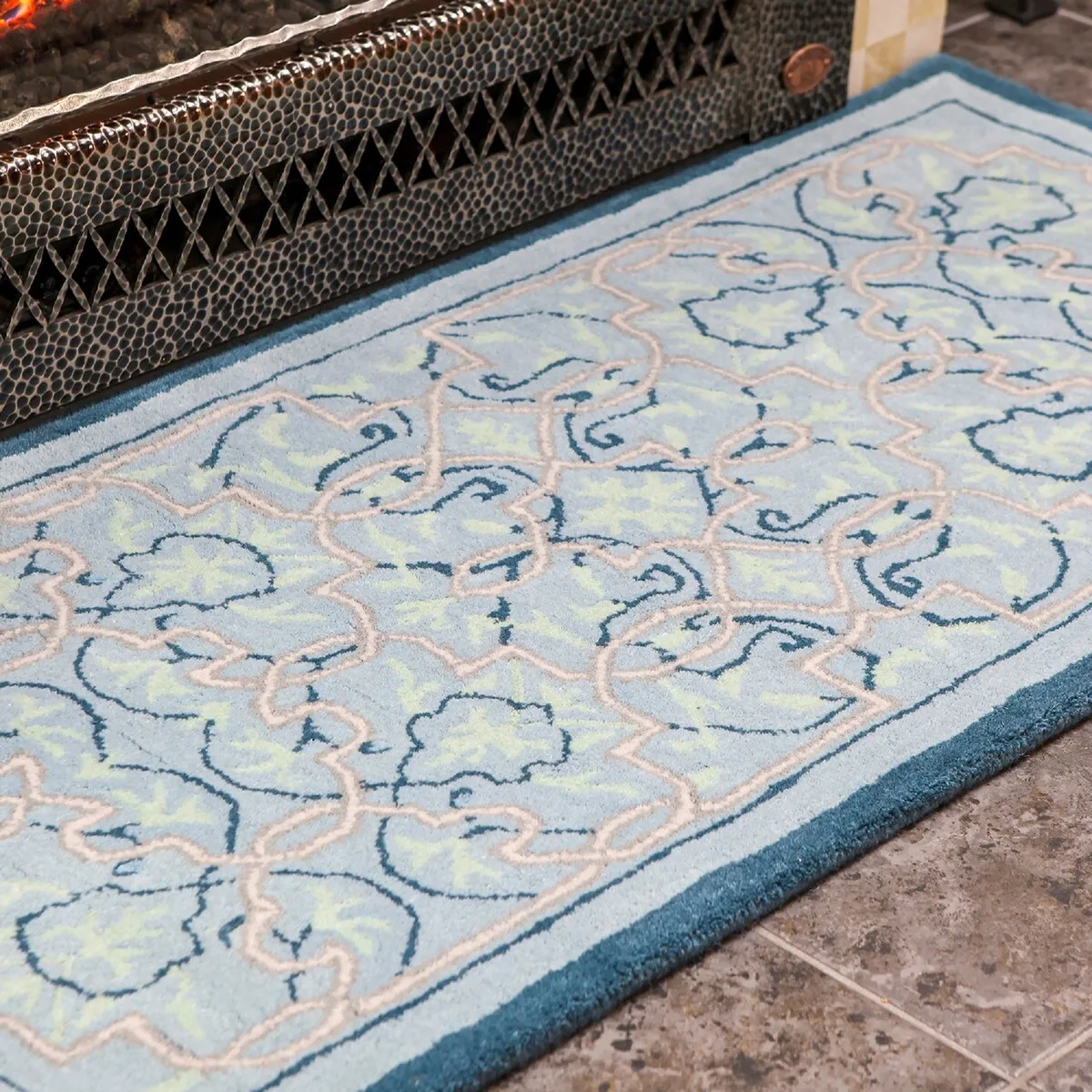 Minuteman International 44 L Rectangle Multicolored Wool Indoor Hearth Rug w/Turkish Tabriz Pattern - 3'6