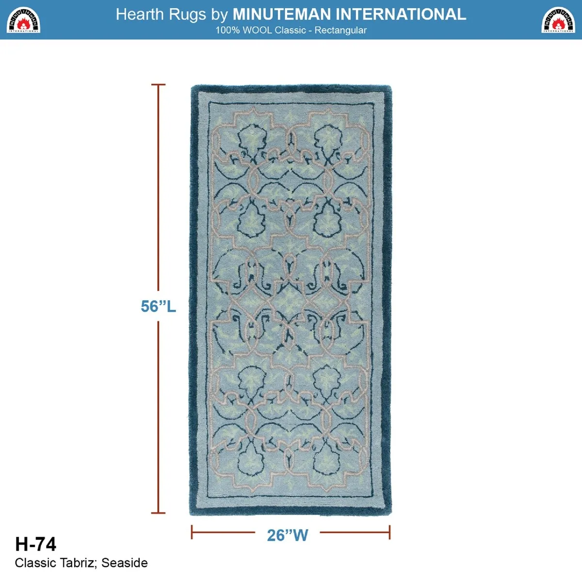 Minuteman International 44 L Rectangle Multicolored Wool Indoor Hearth Rug w/Turkish Tabriz Pattern - 3'6