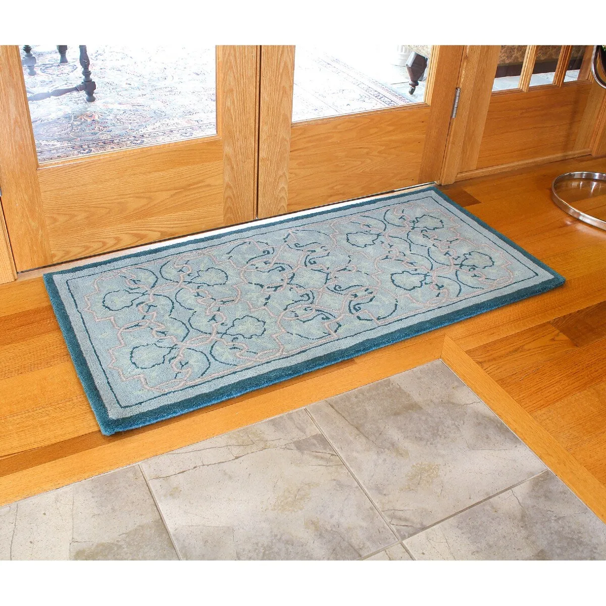 Minuteman International 44 L Rectangle Multicolored Wool Indoor Hearth Rug w/Turkish Tabriz Pattern - 3'6