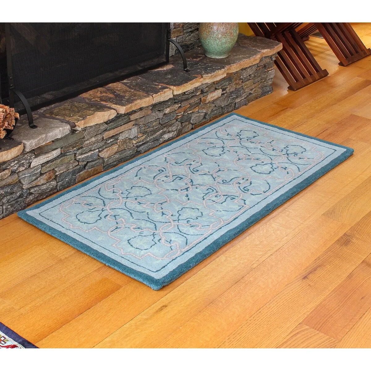 Minuteman International 44 L Rectangle Multicolored Wool Indoor Hearth Rug w/Turkish Tabriz Pattern - 3'6