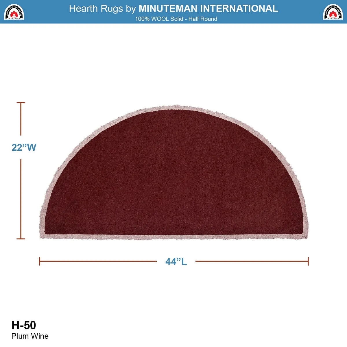 Minuteman International Contemporary Half Round Hearth Rug. 44 Inch Long. Plum Wine - 3'6