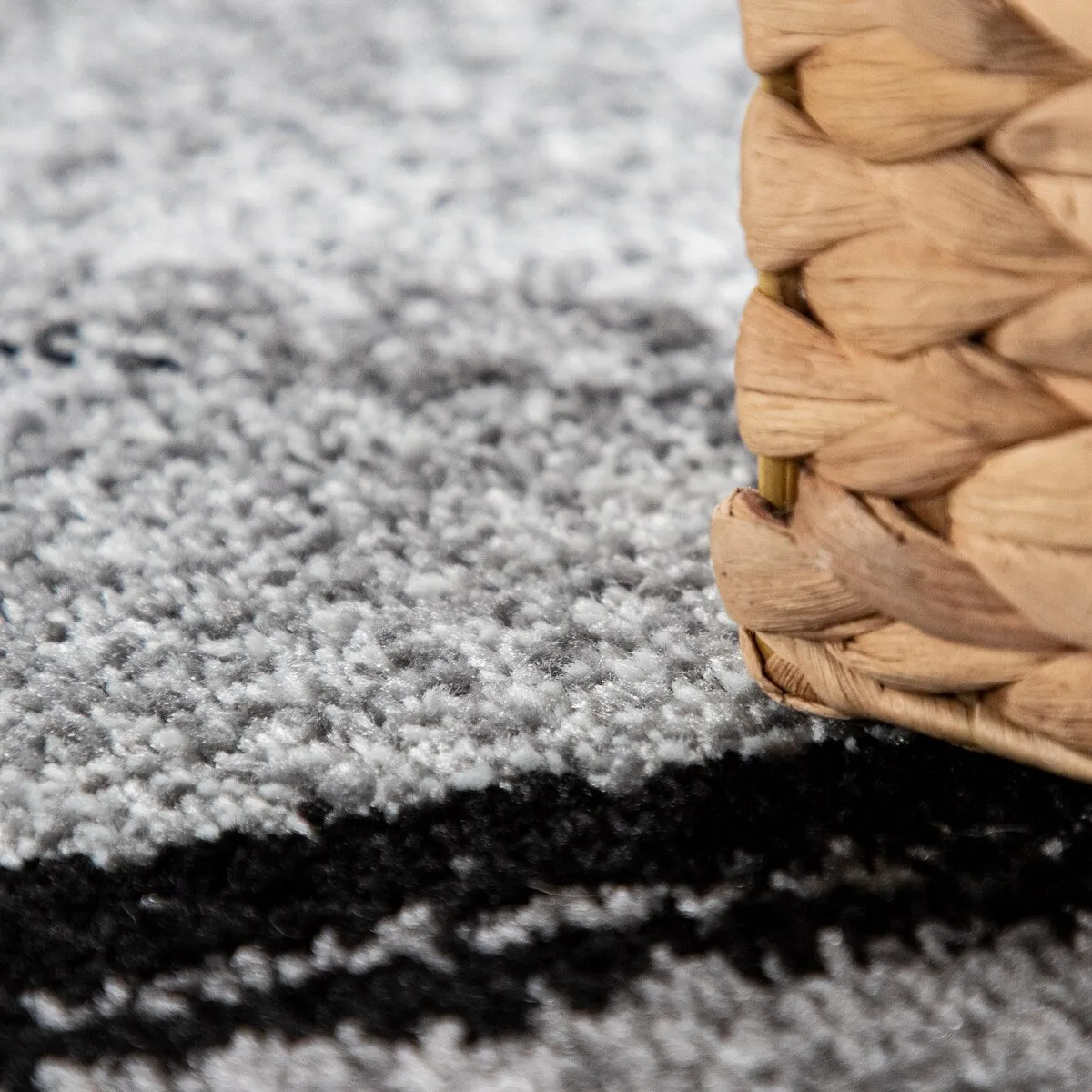 Modern Area Rug Abstract Black Stripes and Grey Shades
