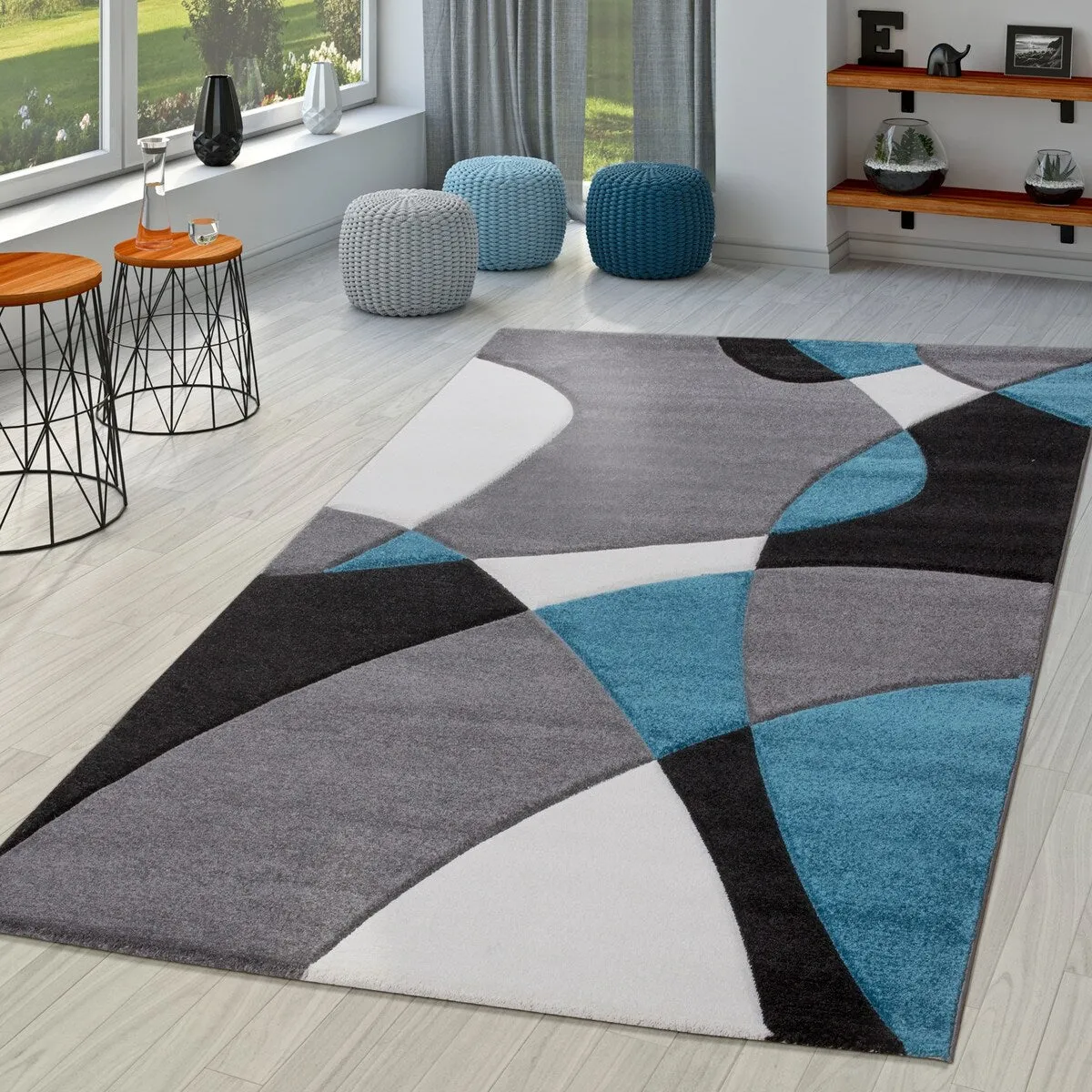 Modern Area Rug Abstract Geometric Pattern with Contour Cut