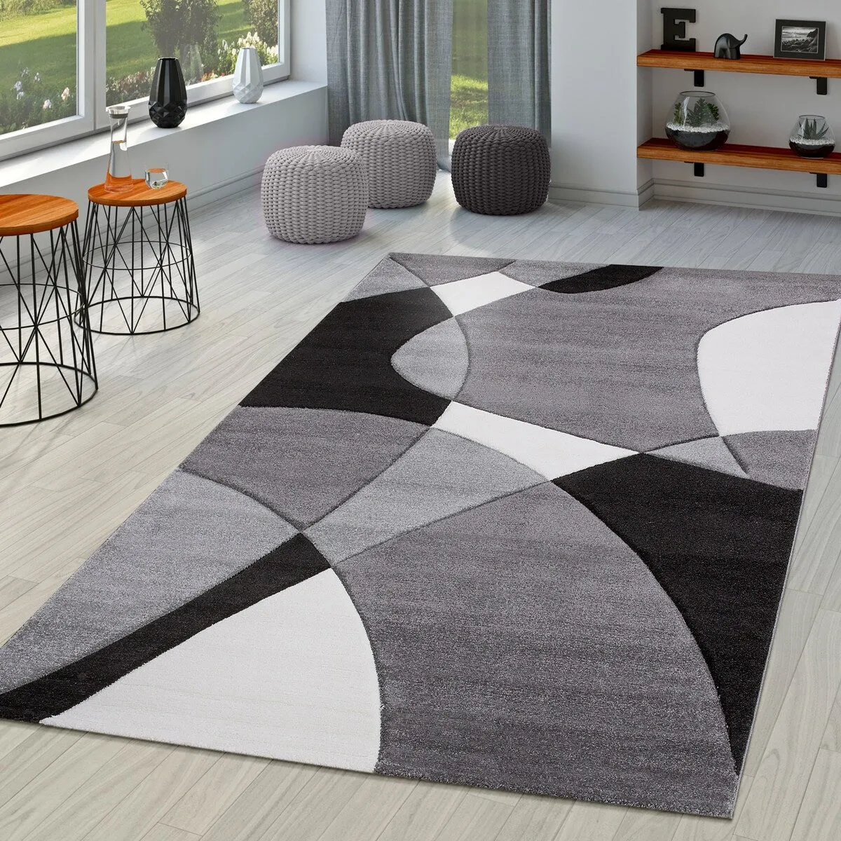 Modern Area Rug Abstract Geometric Pattern with Contour Cut