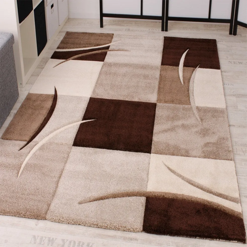 Modern Checkered Area Rug with Contour Cut