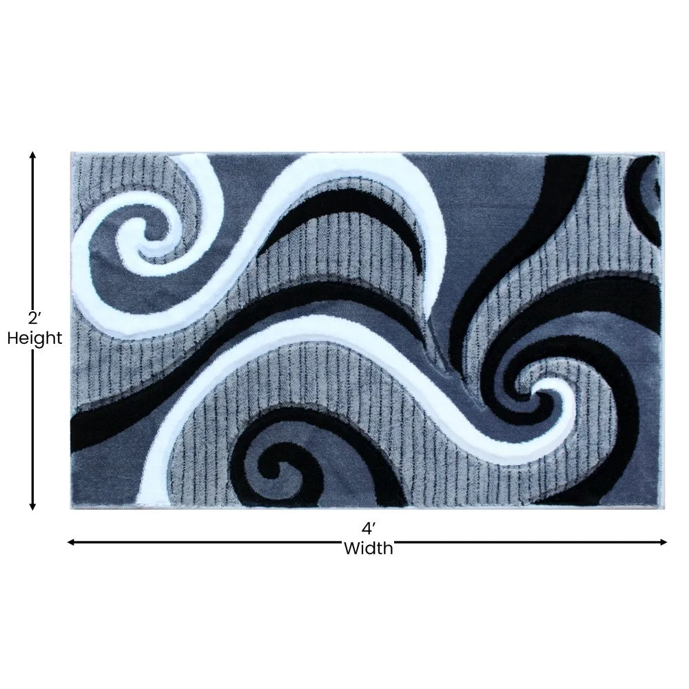 Modern High-Low Sculpted Swirl Design Abstract Area Rug