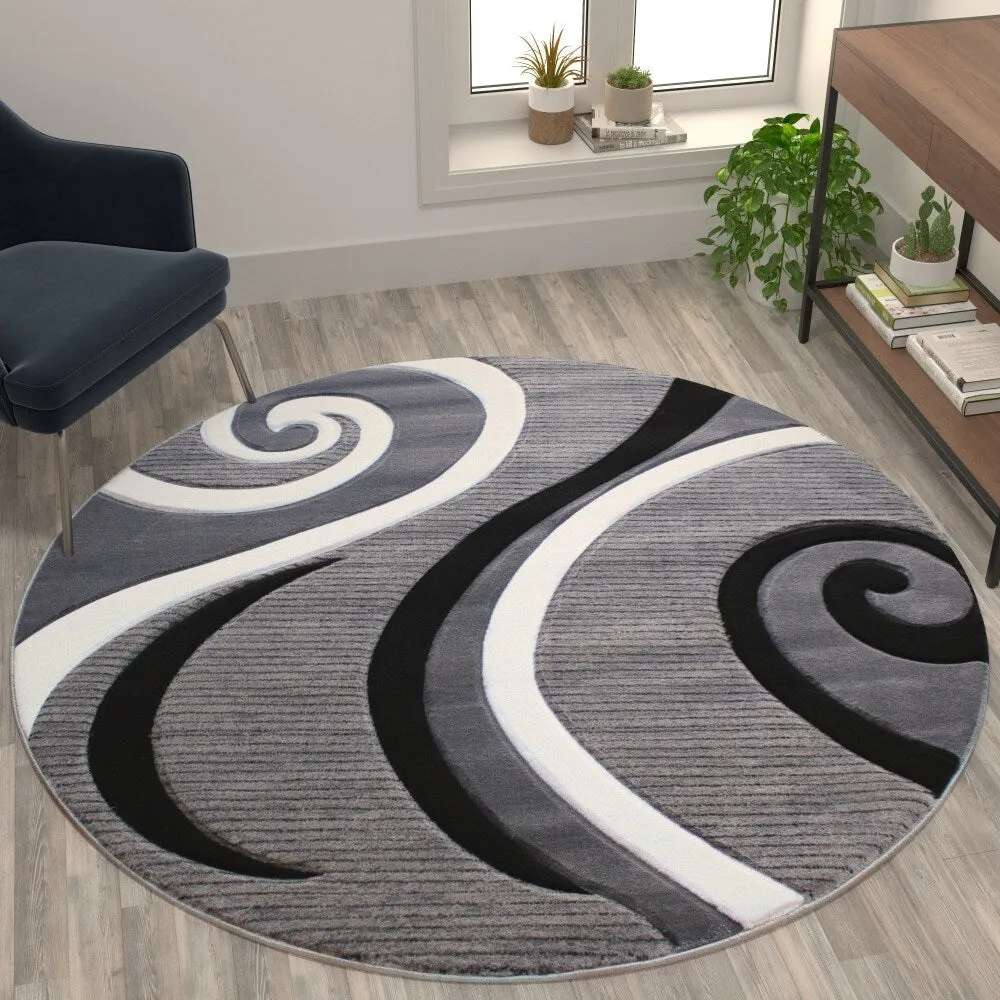 Modern High-Low Sculpted Swirl Design Abstract Area Rug